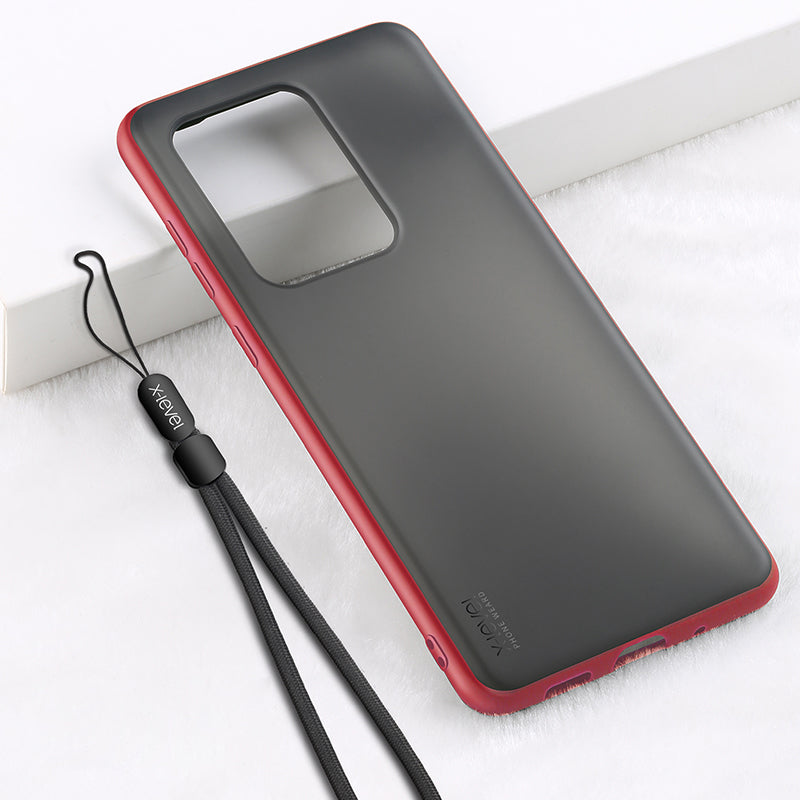 X-LEVEL Matte TPU + Plastic Combo Case with Lanyard for Samsung Galaxy S20 Ultra - Red