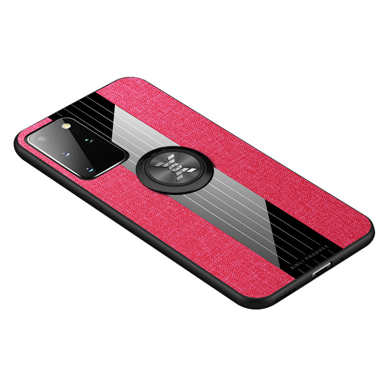 Splicing Cloth Texture Finger Ring Kickstand TPU + Acrylic + Metal Combo Shell [Built-in Magnetic Metal Sheet] for Samsung Galaxy S20 Ultra - Red