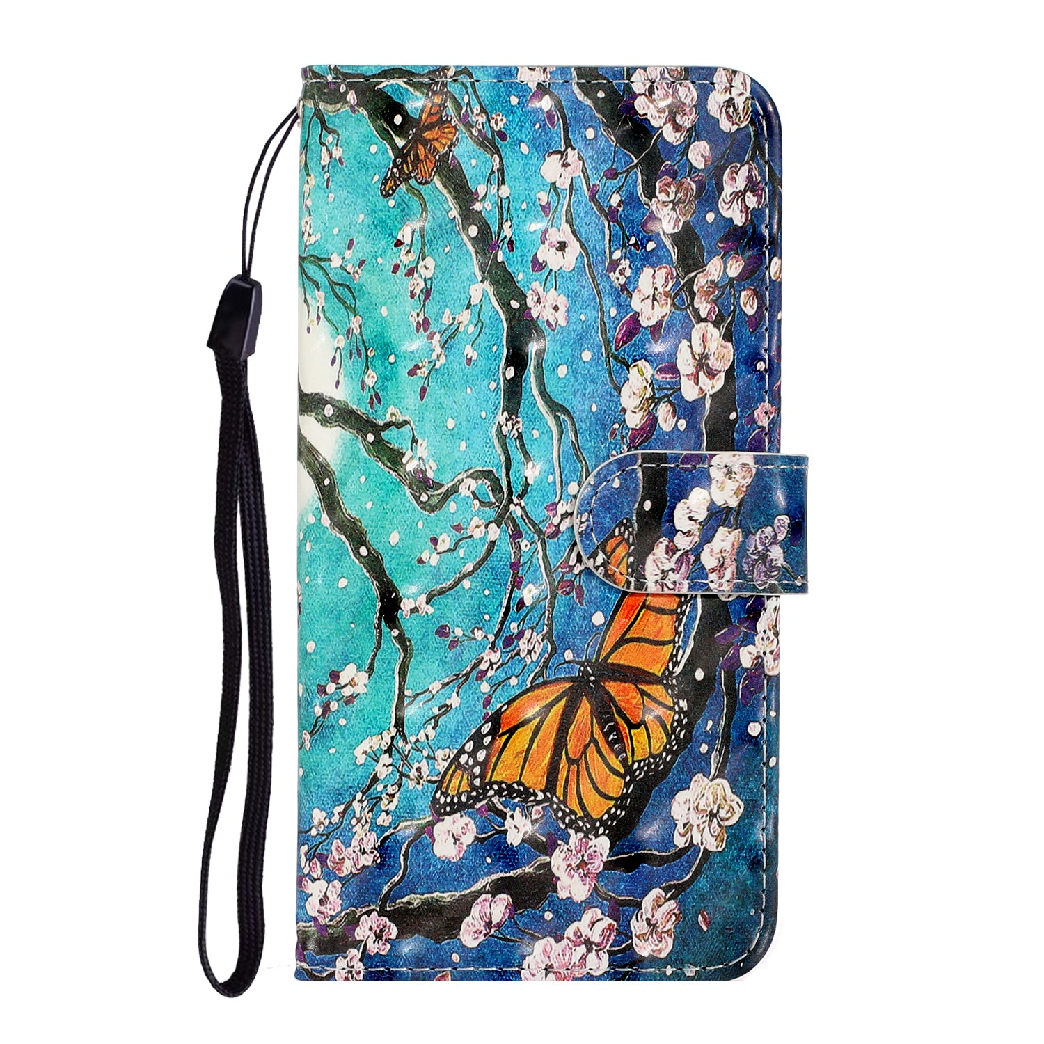 Light Spot Decor Patterned PU Leather Wallet Case Phone Shell for Samsung Galaxy S20 Plus/S20 Plus 5G - Butterfly and Flower Tree