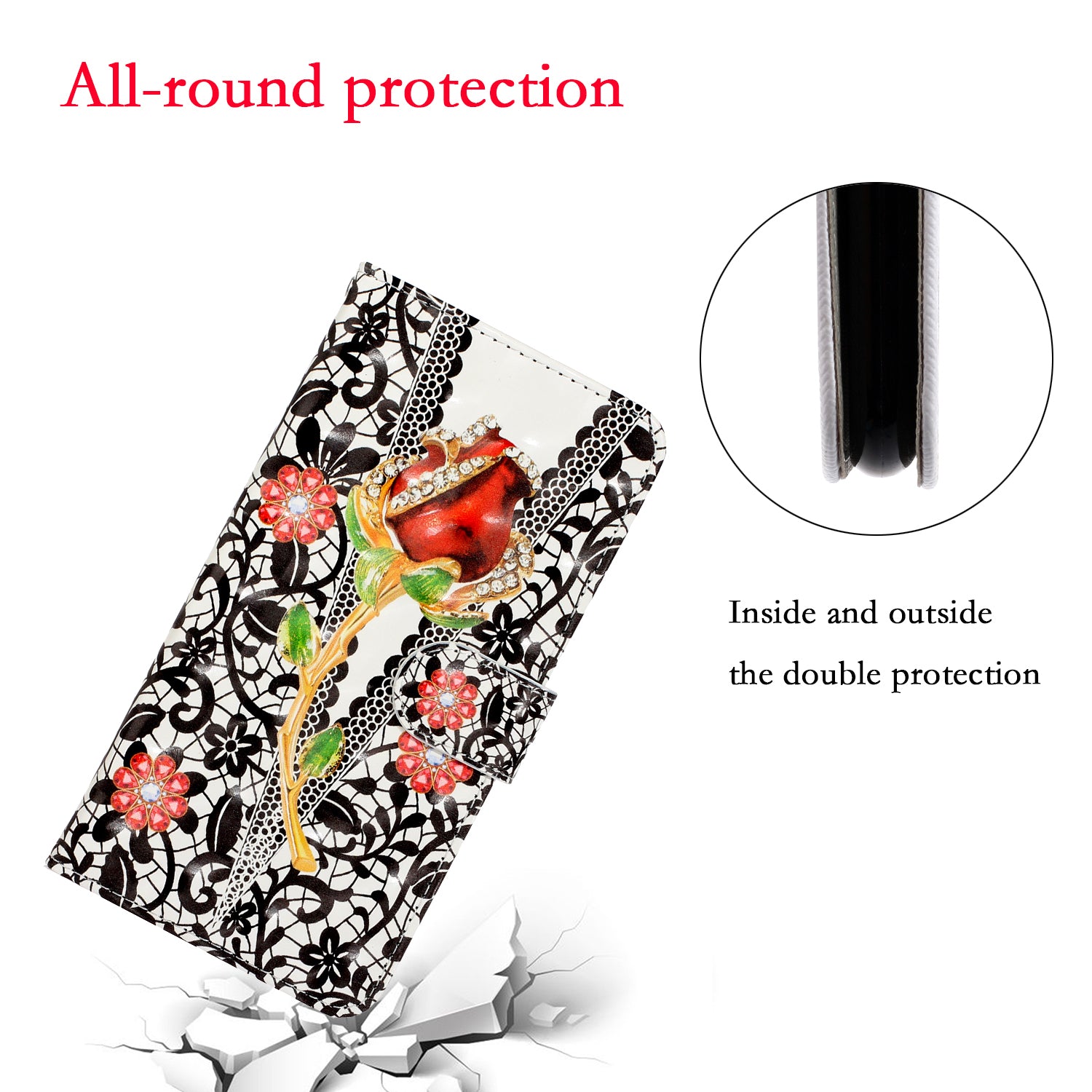 Light Spot Decor Patterned PU Leather Wallet Case Phone Shell for Samsung Galaxy S20 Plus/S20 Plus 5G - Diamond Rose