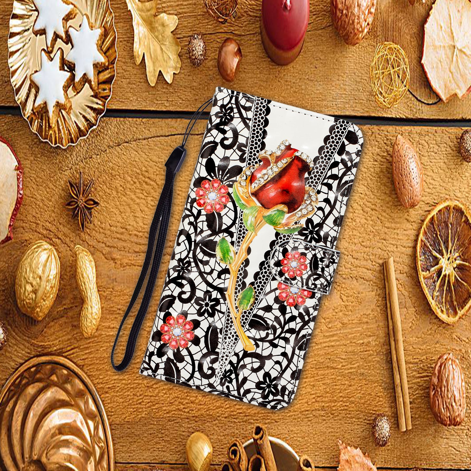 Light Spot Decor Patterned PU Leather Wallet Case Phone Shell for Samsung Galaxy S20 Plus/S20 Plus 5G - Diamond Rose