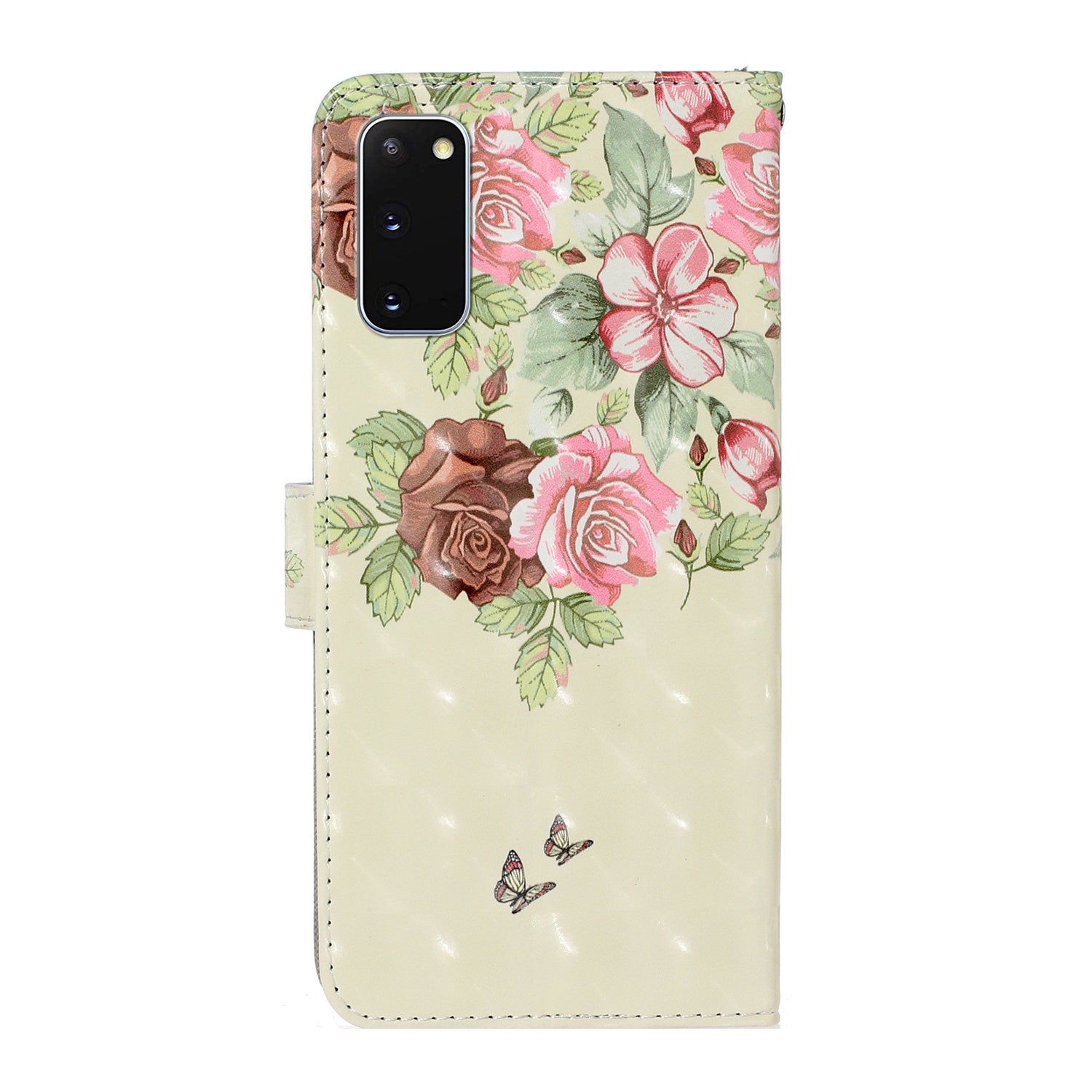 Light Spot Decor Patterned Leather Wallet Cover for Samsung Galaxy S20 4G/S20 5G - Pink Flower and Butterfly