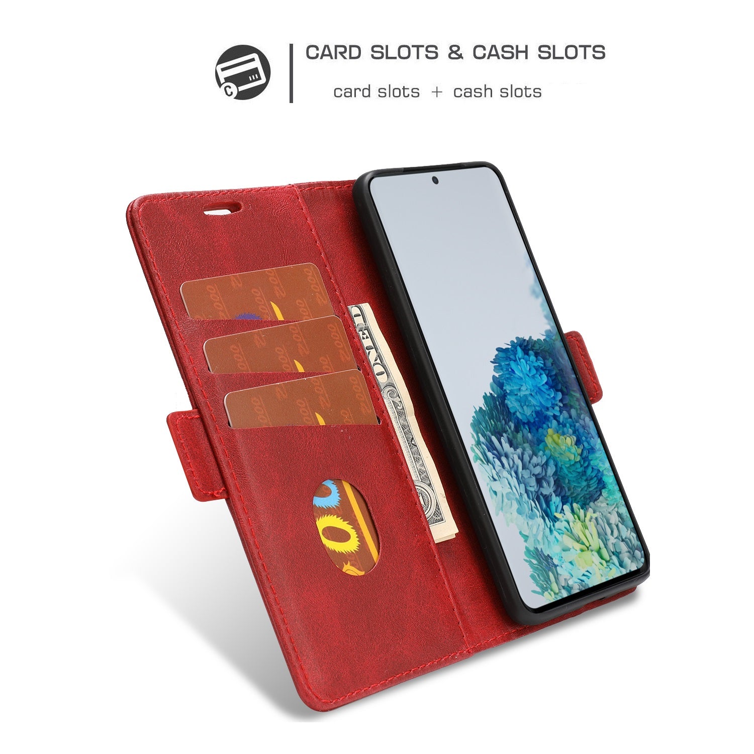 Magnetic Leather Protective Cover Wallet Shell for Samsung Galaxy S20 Plus - Red