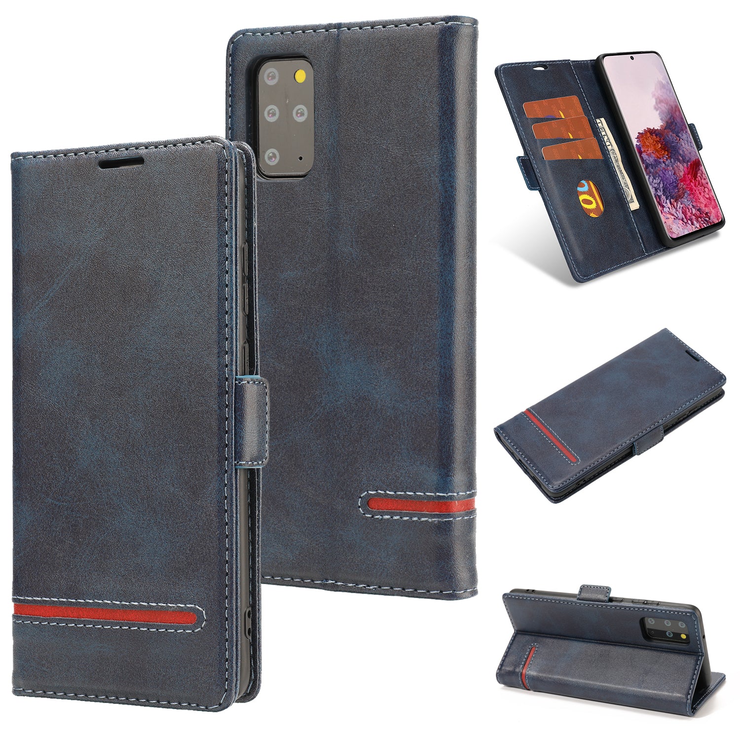 Magnetic Leather Protective Cover Wallet Shell for Samsung Galaxy S20 Plus - Blue