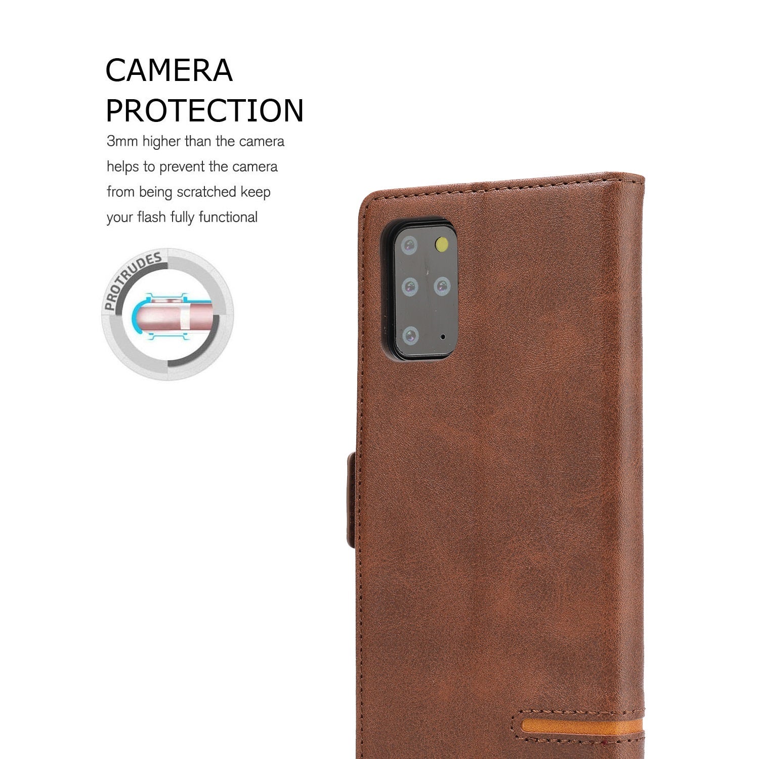 Magnetic Leather Protective Cover Wallet Shell for Samsung Galaxy S20 Plus - Coffee