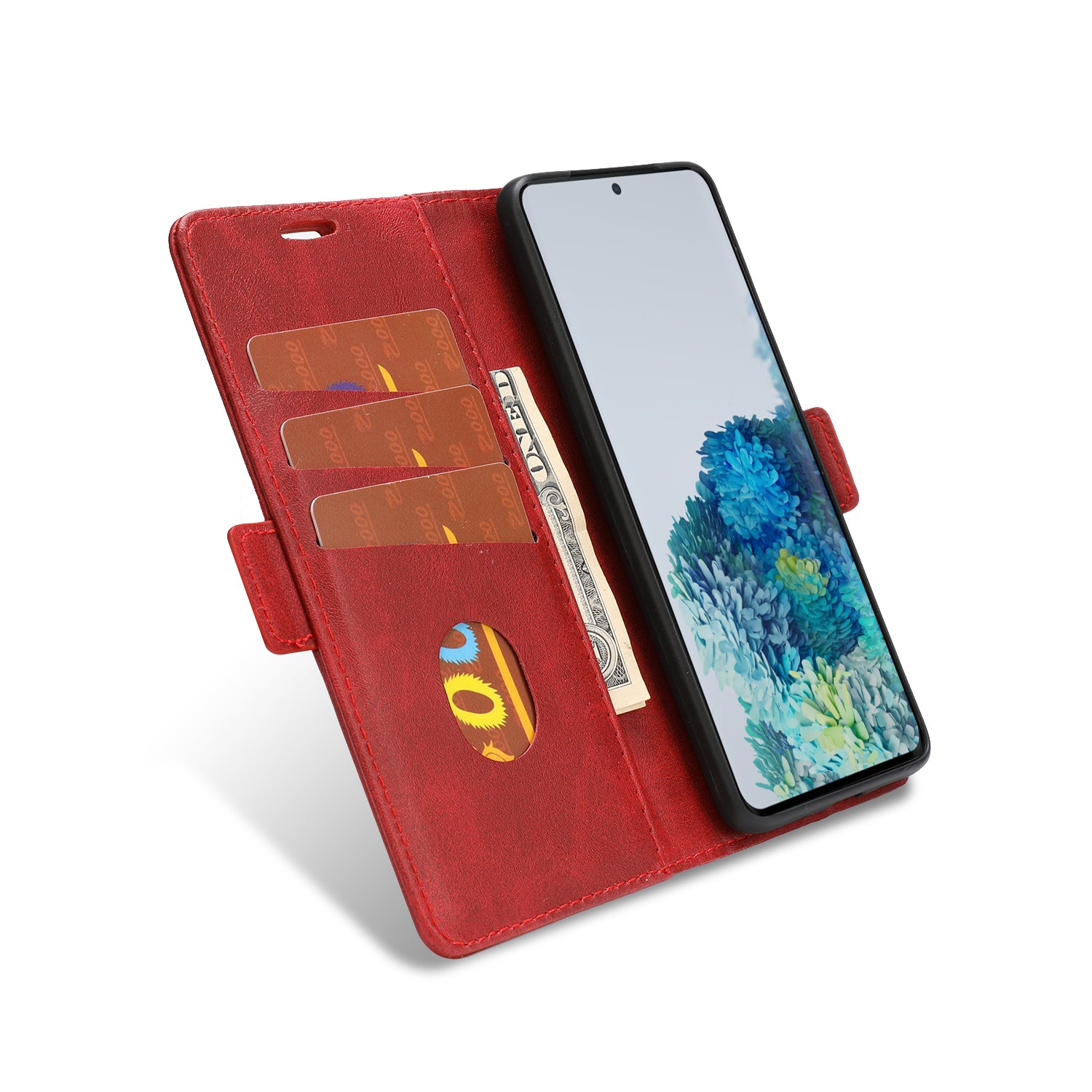 Wallet Stand Magnetic Leather Phone Casing for Samsung Galaxy S20 4G/S20 5G - Red