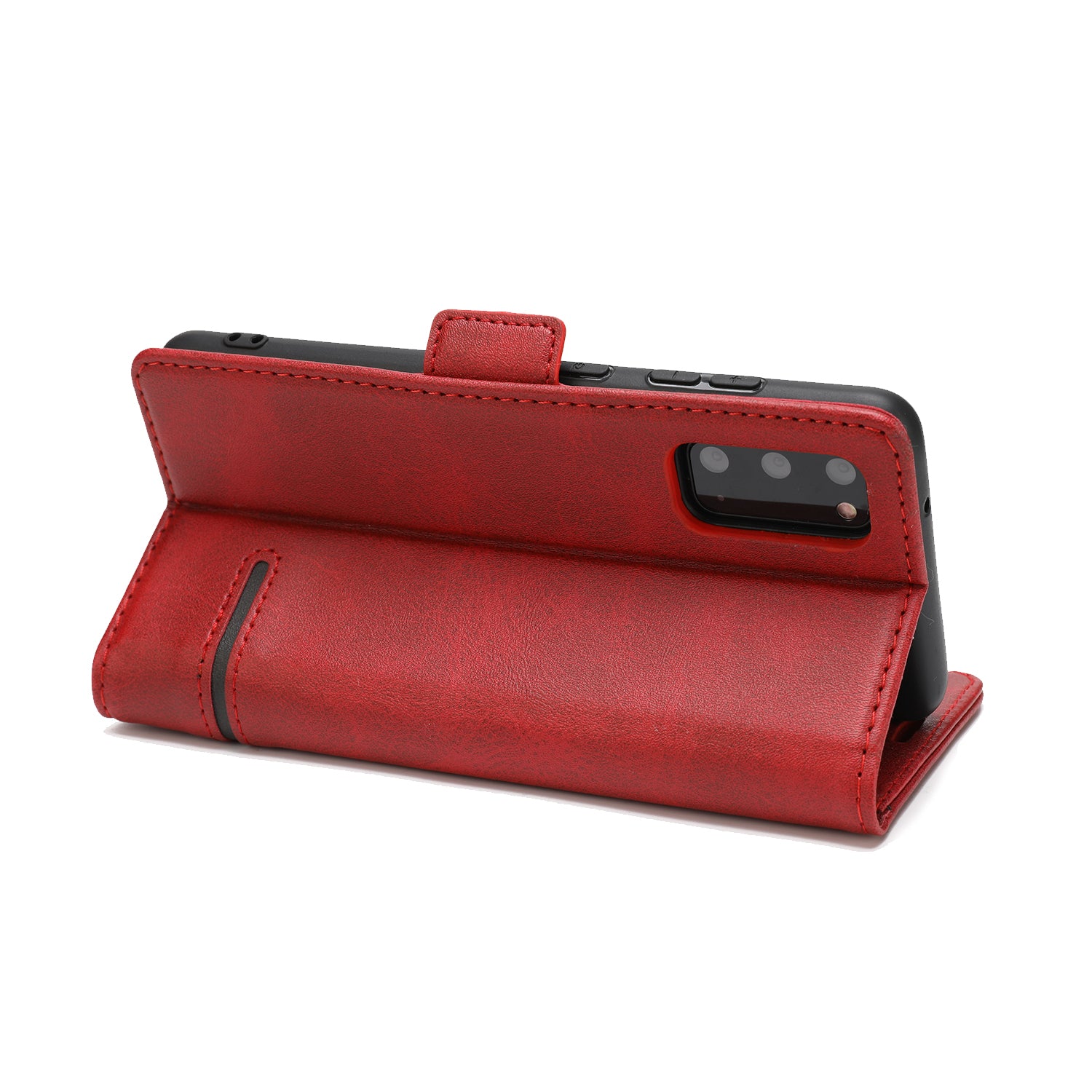 Wallet Stand Magnetic Leather Phone Casing for Samsung Galaxy S20 4G/S20 5G - Red