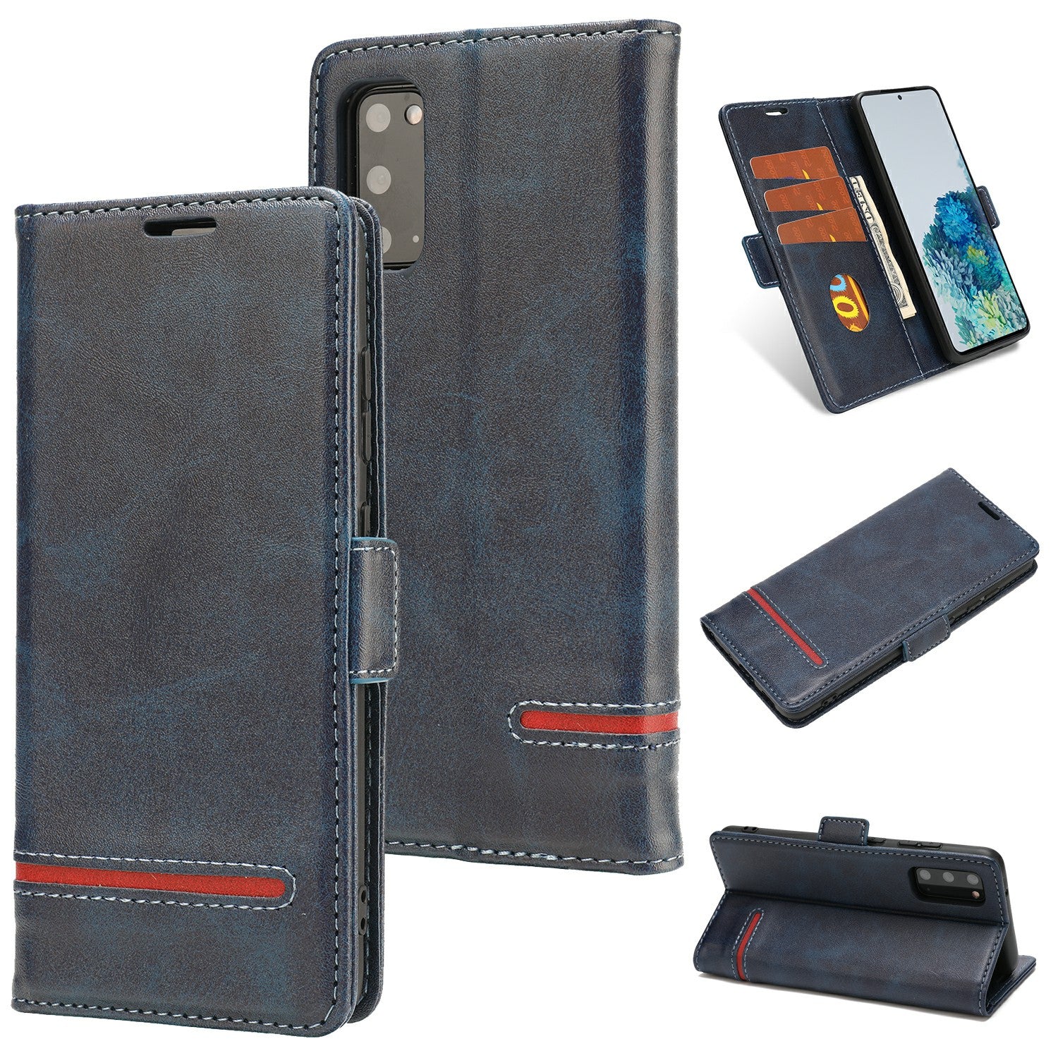 Wallet Stand Magnetic Leather Phone Casing for Samsung Galaxy S20 4G/S20 5G - Blue