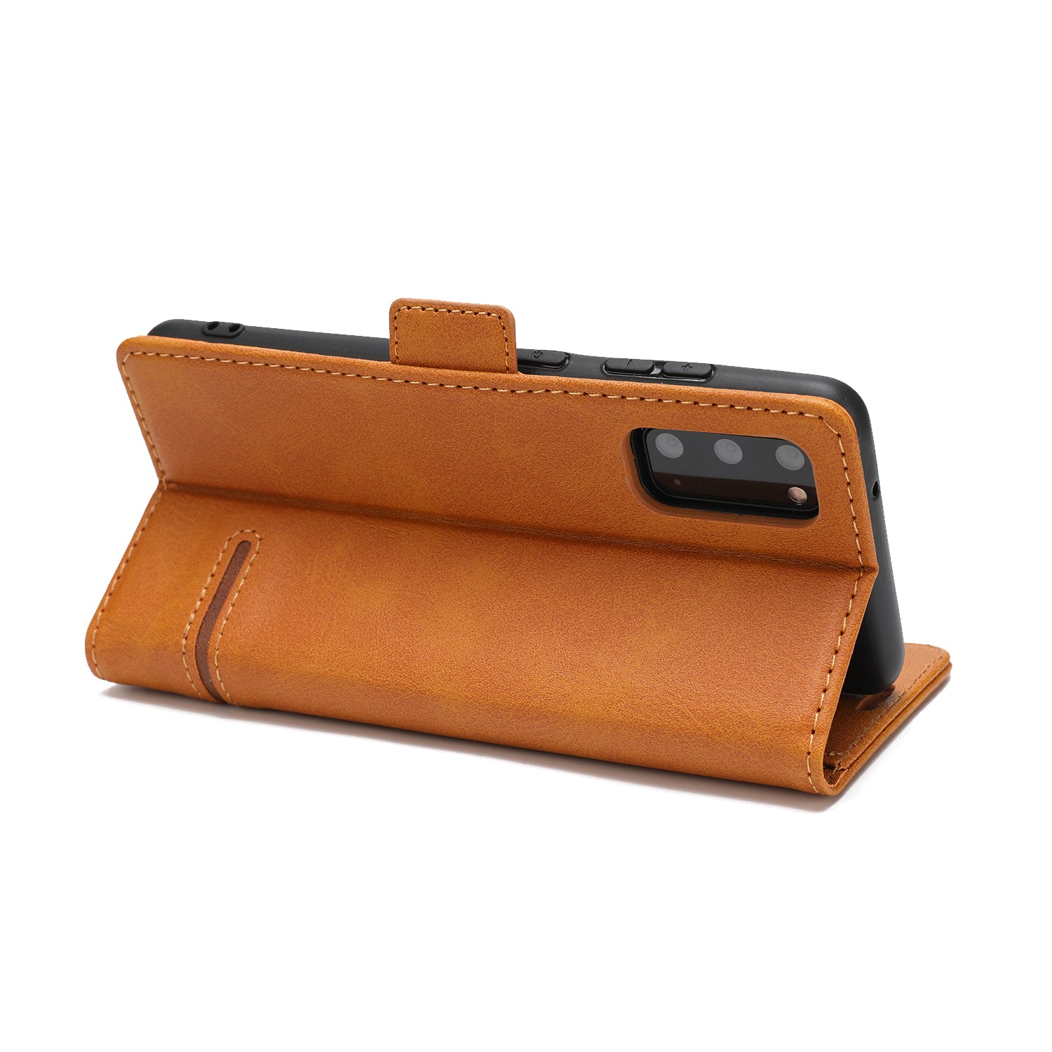 Wallet Stand Magnetic Leather Phone Casing for Samsung Galaxy S20 4G/S20 5G - Brown