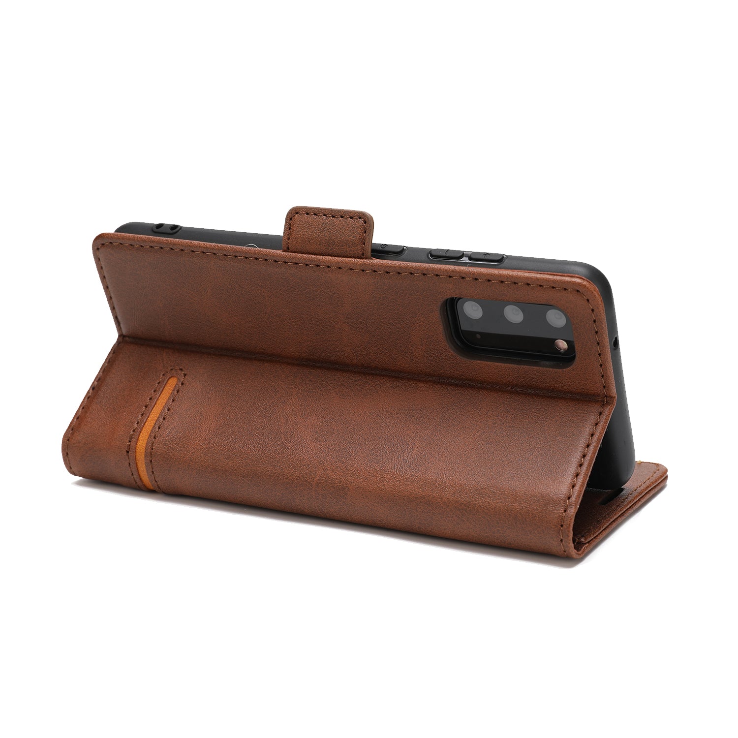 Wallet Stand Magnetic Leather Phone Casing for Samsung Galaxy S20 4G/S20 5G - Coffee