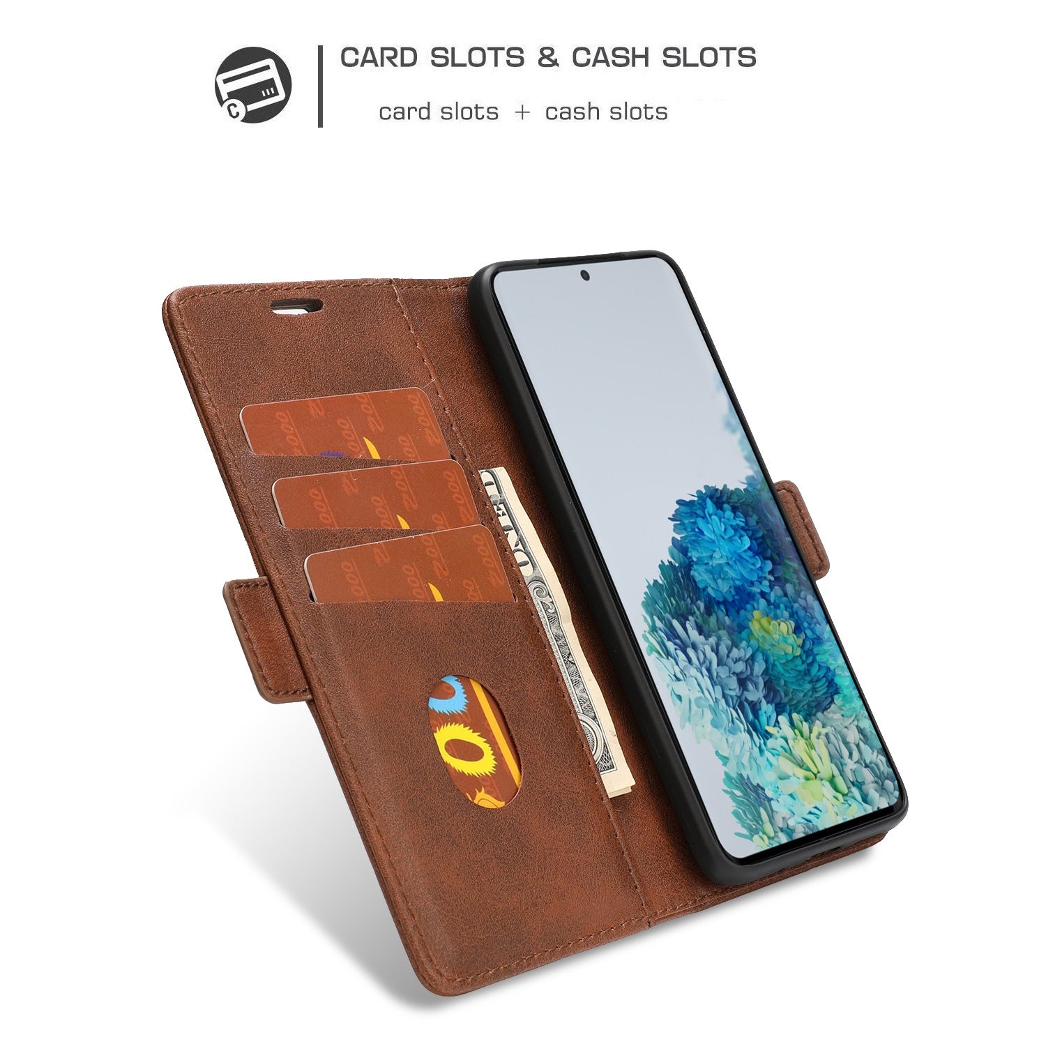 Wallet Stand Magnetic Leather Phone Casing for Samsung Galaxy S20 4G/S20 5G - Coffee