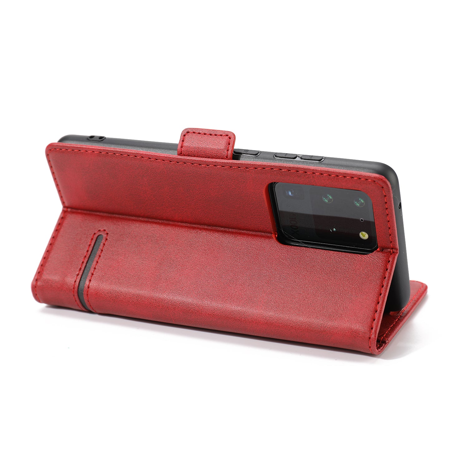 PU Leather Wallet Magnetic Mobile Phone Shell for Samsung Galaxy S20 Ultra - Red