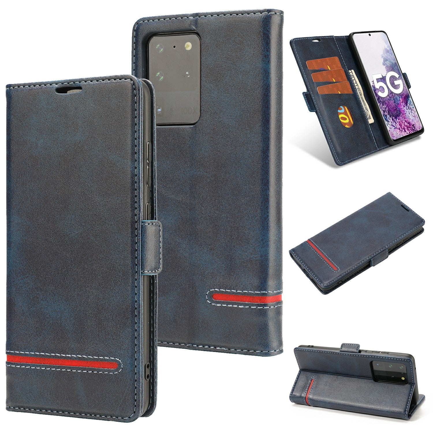 PU Leather Wallet Magnetic Mobile Phone Shell for Samsung Galaxy S20 Ultra - Blue