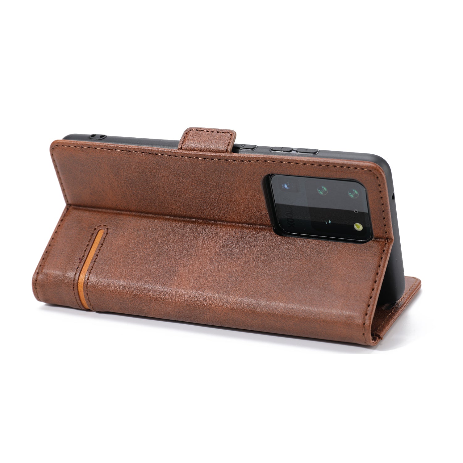 PU Leather Wallet Magnetic Mobile Phone Shell for Samsung Galaxy S20 Ultra - Coffee