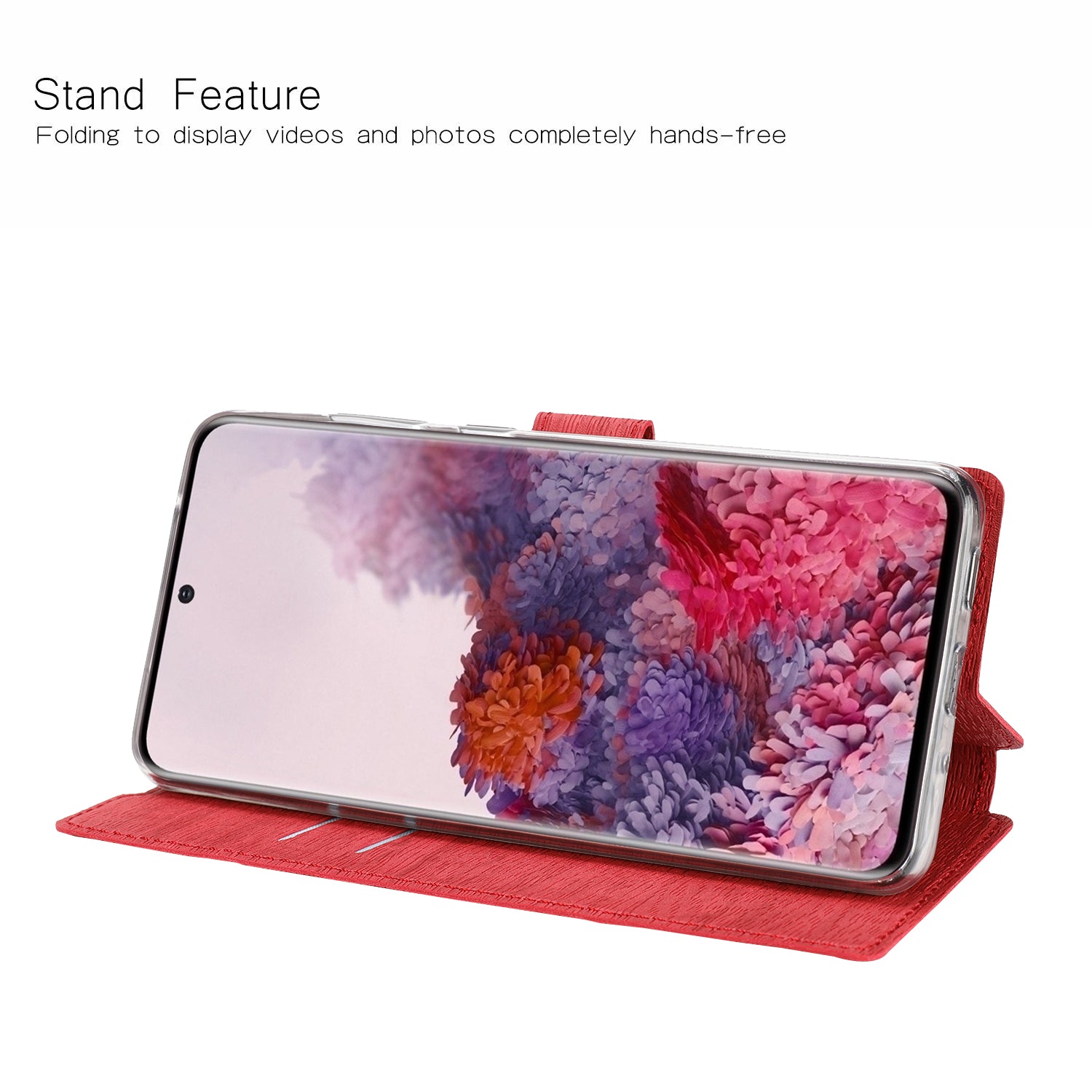 Wood Grain Leather Stand Card Slots Cell Phone Shell for Samsung Galaxy S20 Plus - Red