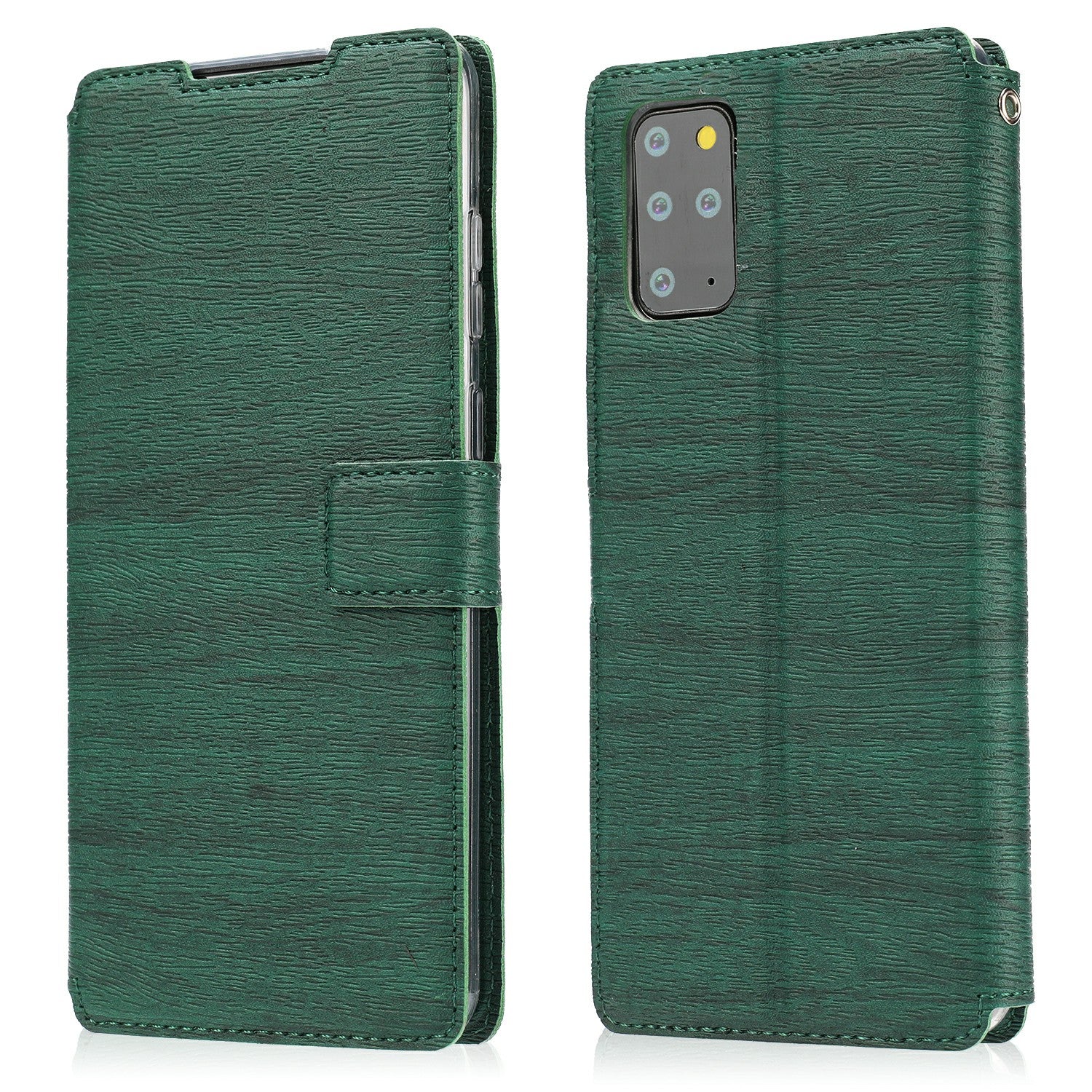 Wood Grain Leather Stand Card Slots Cell Phone Shell for Samsung Galaxy S20 Plus - Green