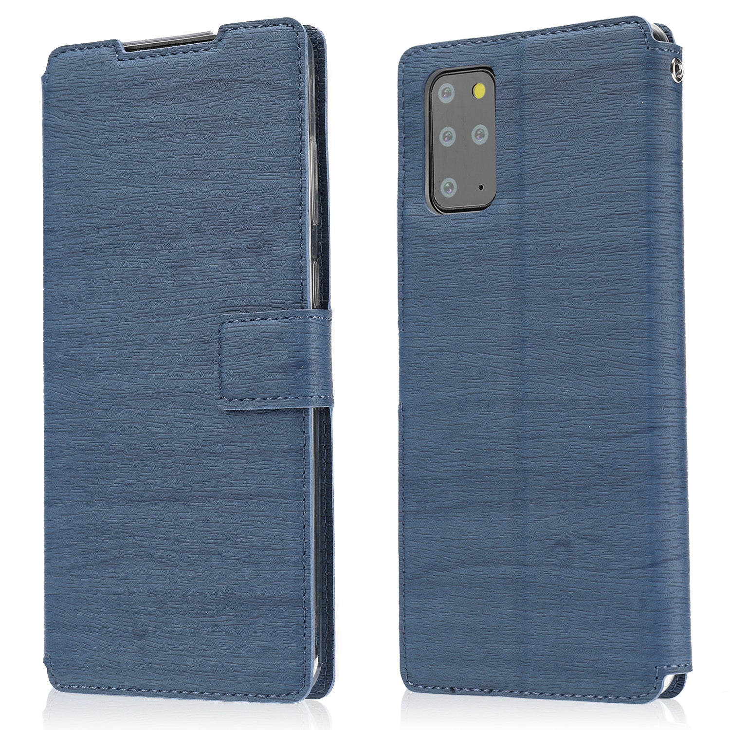 Wood Grain Leather Stand Card Slots Cell Phone Shell for Samsung Galaxy S20 Plus - Blue