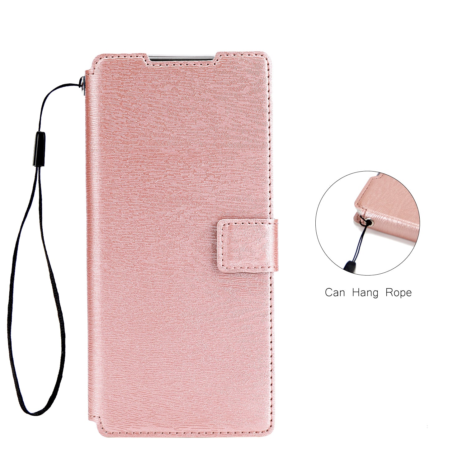 Wood Skin PU Leather Stand Card Slots TPU Casing with Hang Rope for Samsung Galaxy S20 Ultra - Rose Gold