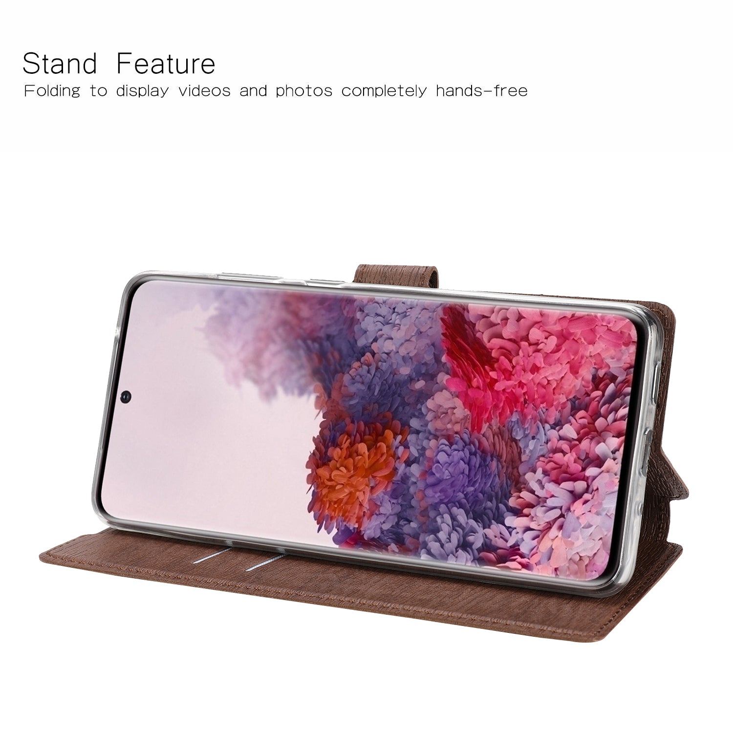 Wood Surface Leather Wallet Stand Case Cover for Samsung Galaxy S20 4G/S20 5G - Brown