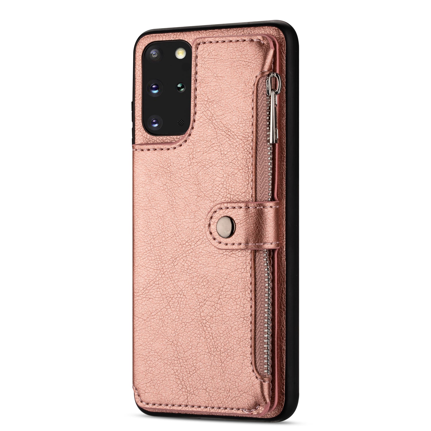 Kickstand Design PU Leather+TPU Phone Back Case with Card Slots and Zipper Pocket for Samsung Galaxy S20 4G/S20 5G - Rose Gold