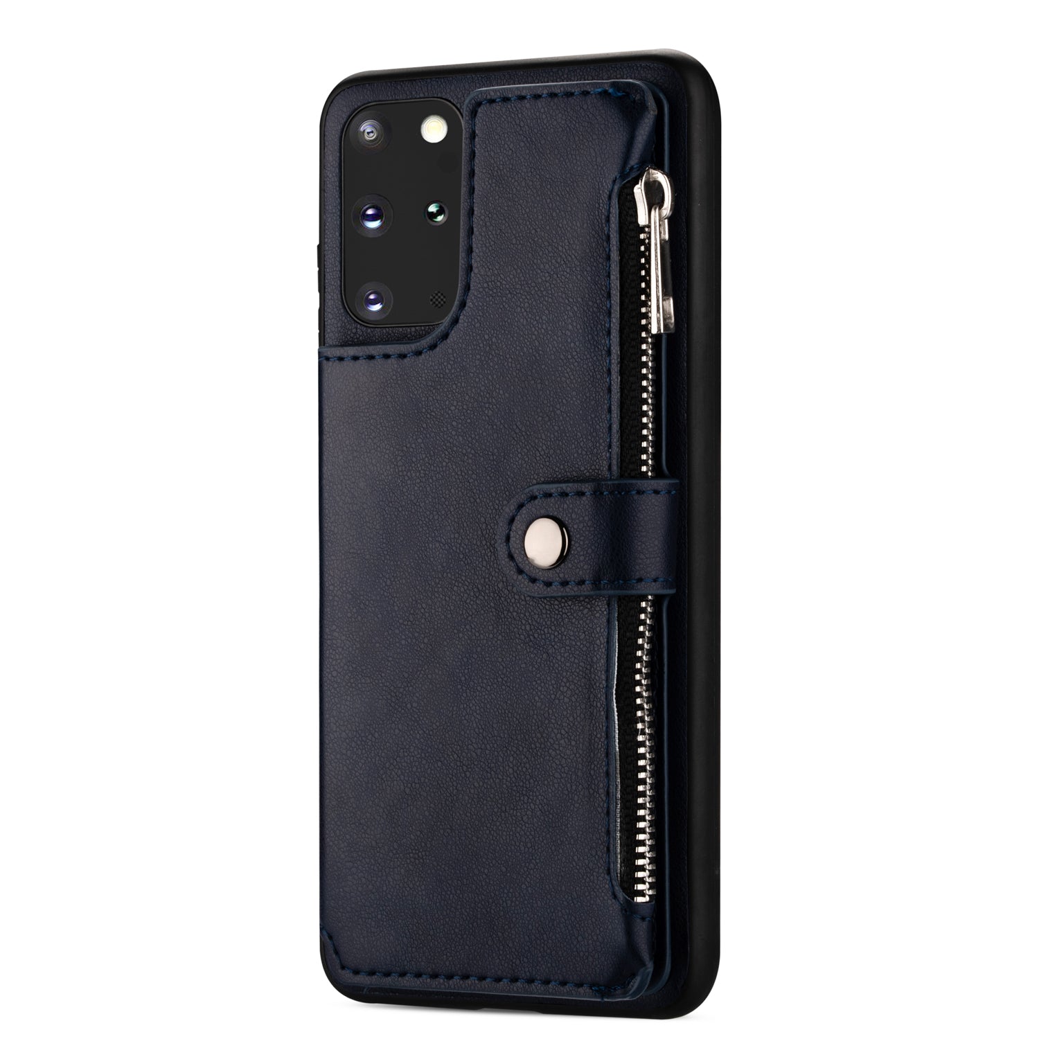 Kickstand Design PU Leather+TPU Phone Back Case with Card Slots and Zipper Pocket for Samsung Galaxy S20 4G/S20 5G - Blue