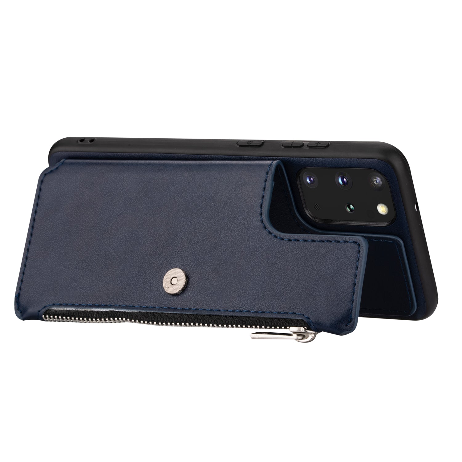 Kickstand Design PU Leather+TPU Phone Back Case with Card Slots and Zipper Pocket for Samsung Galaxy S20 4G/S20 5G - Blue