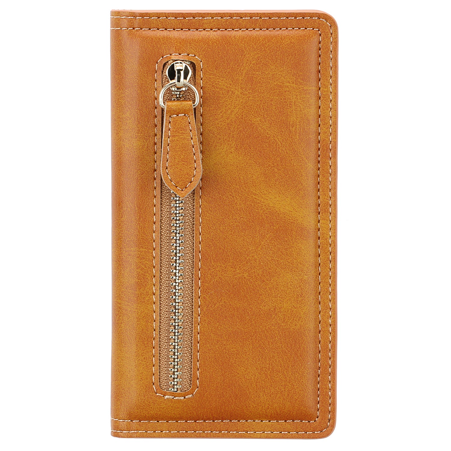 Zipper Pocket Wallet Leather Phone Cover Casing for Samsung Galaxy S20 4G/S20 5G - Brown