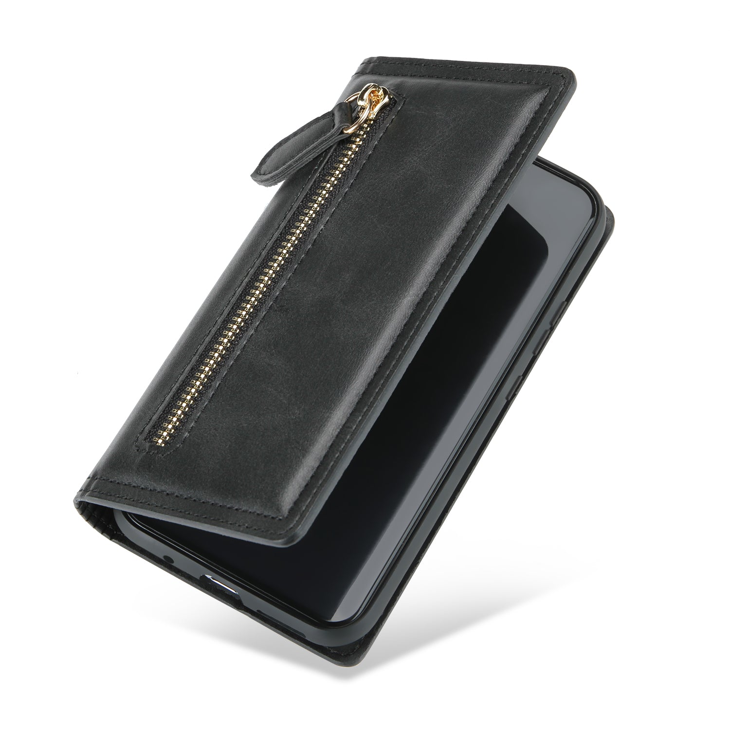 Zipper Pocket Wallet Leather Phone Cover Casing for Samsung Galaxy S20 4G/S20 5G - Black