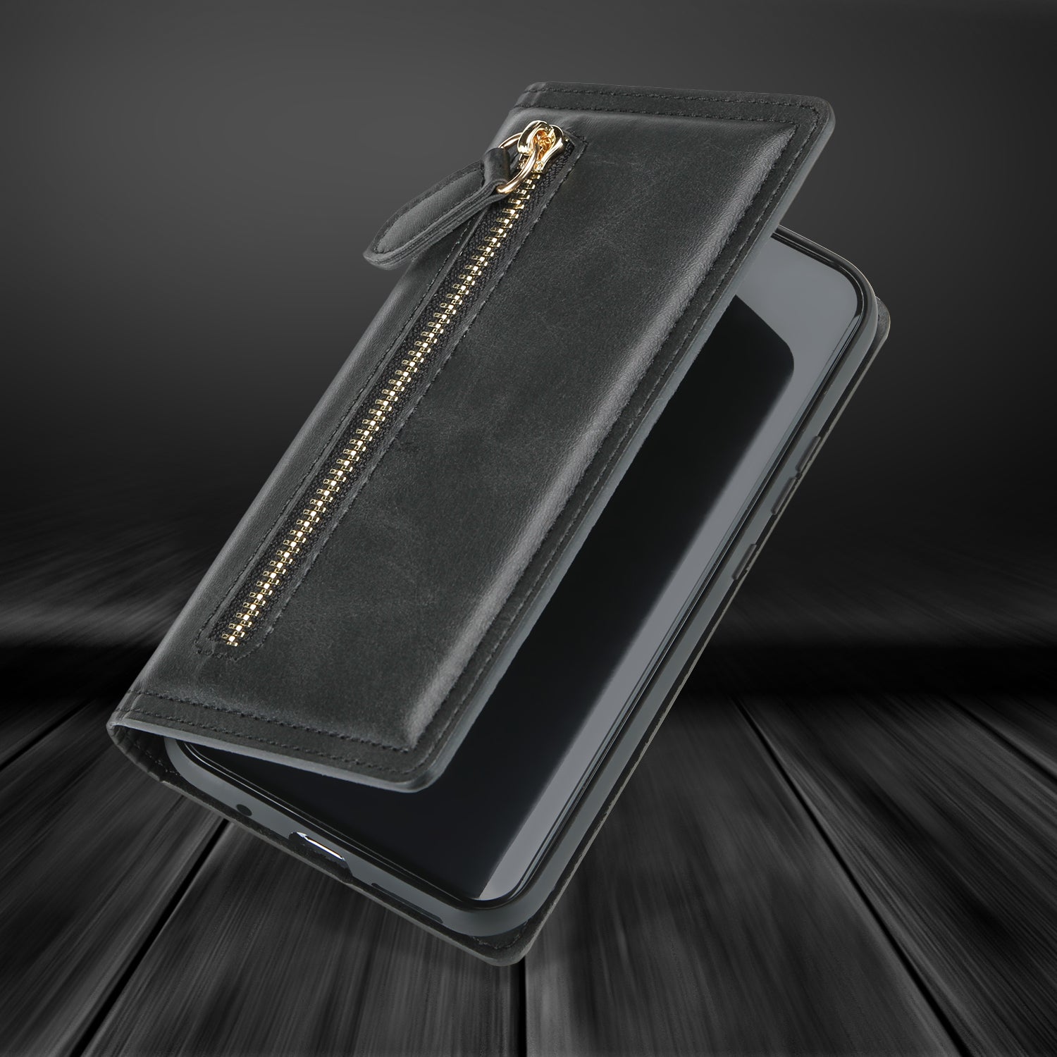 Zipper Pocket Wallet Leather Phone Cover Casing for Samsung Galaxy S20 4G/S20 5G - Black