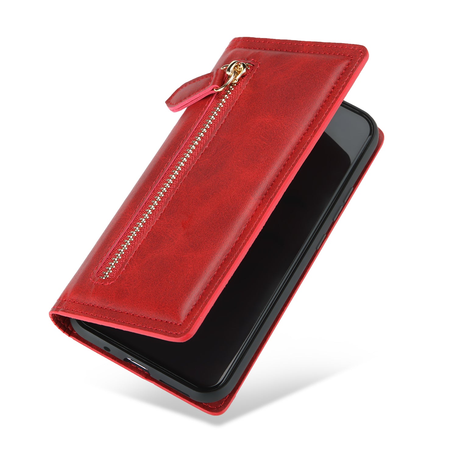 Zipper Pocket Wallet Leather Phone Cover Casing for Samsung Galaxy S20 4G/S20 5G - Red