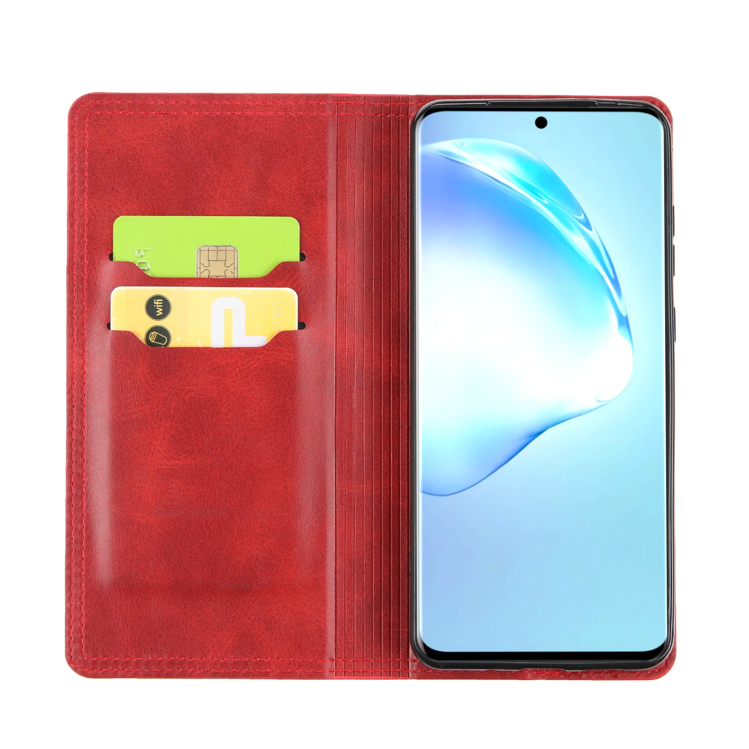 Zipper Pocket Wallet Leather Phone Cover Casing for Samsung Galaxy S20 4G/S20 5G - Red