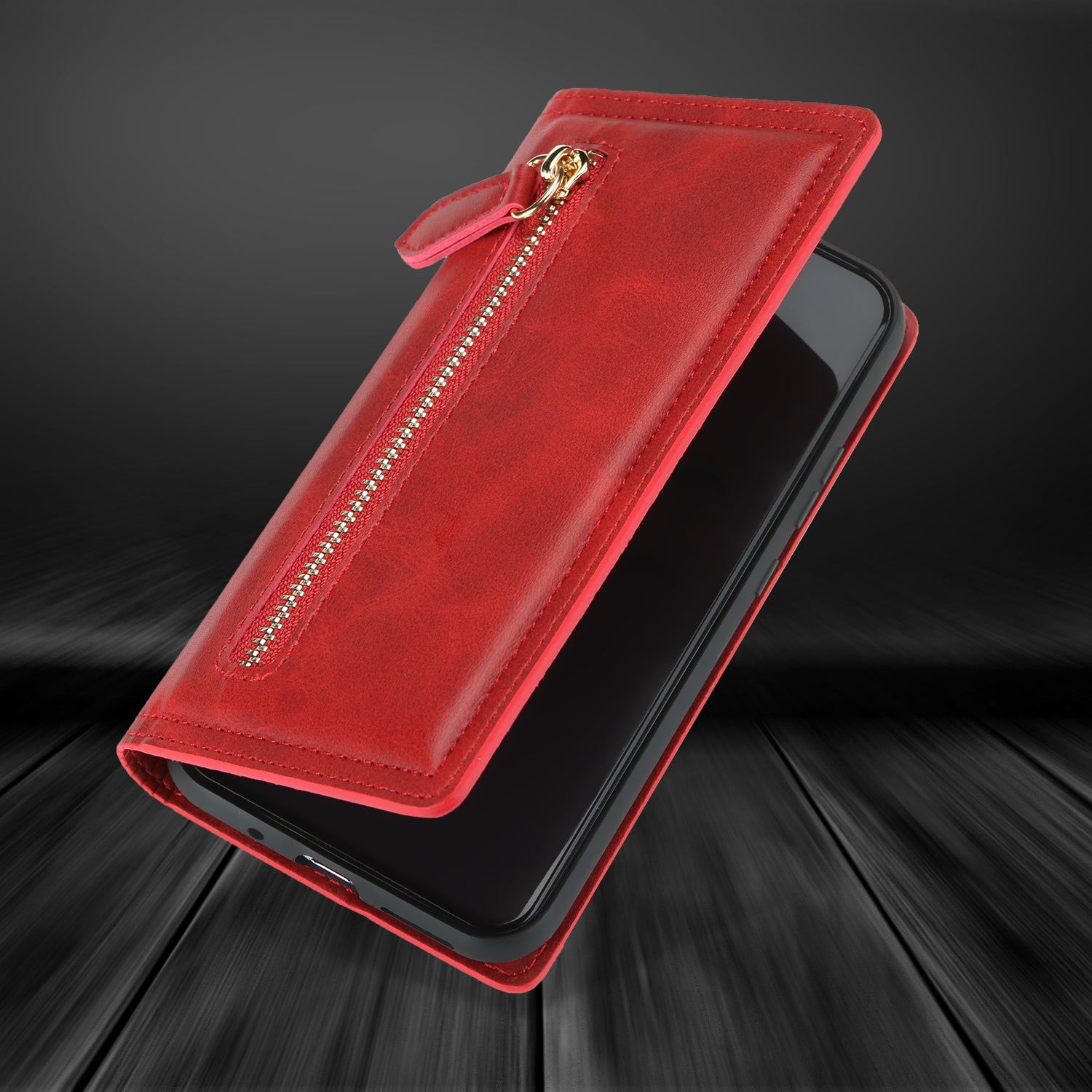 Zipper Pocket Wallet Leather Phone Cover Casing for Samsung Galaxy S20 4G/S20 5G - Red