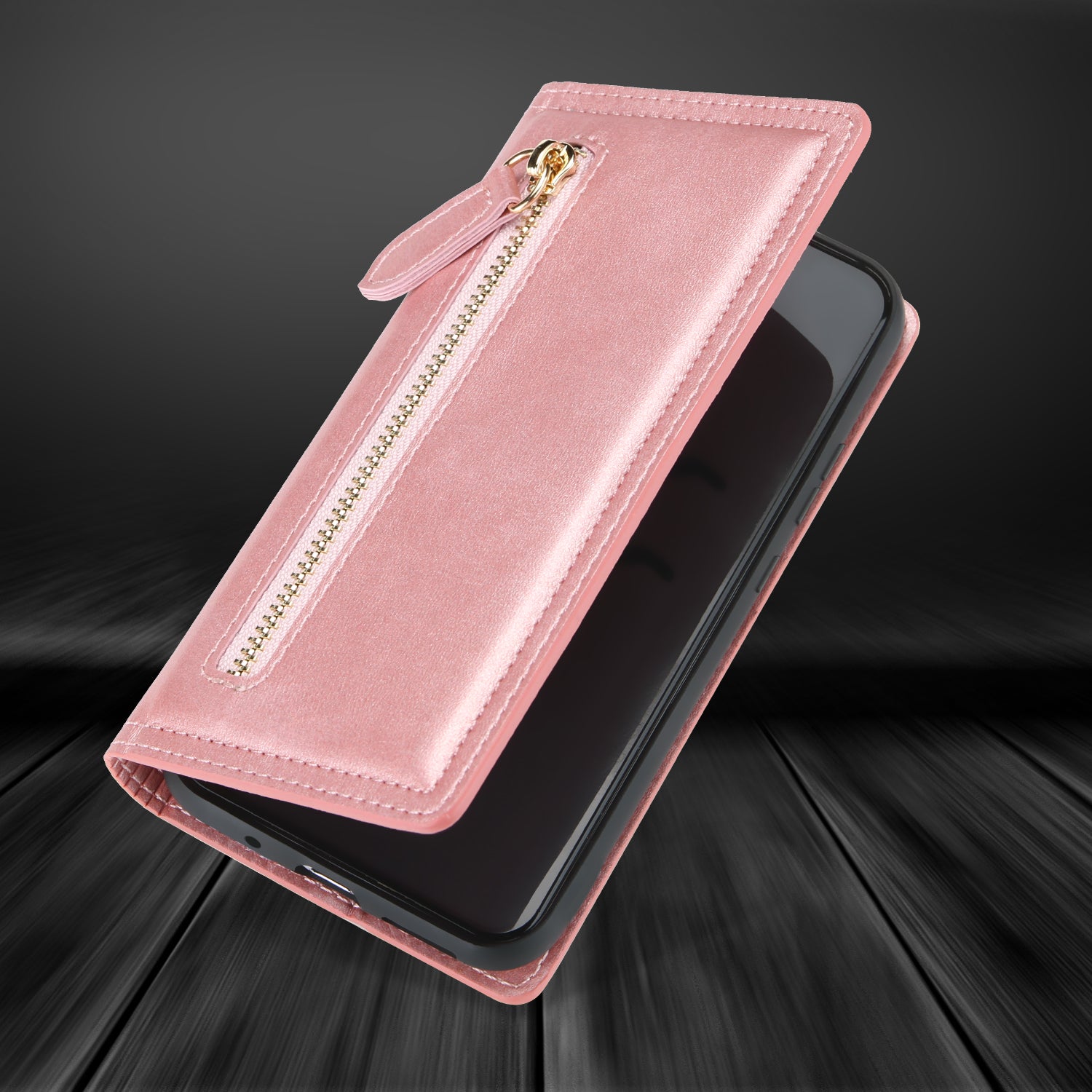 Zipper Pocket Wallet Leather Phone Cover Casing for Samsung Galaxy S20 4G/S20 5G - Rose Gold