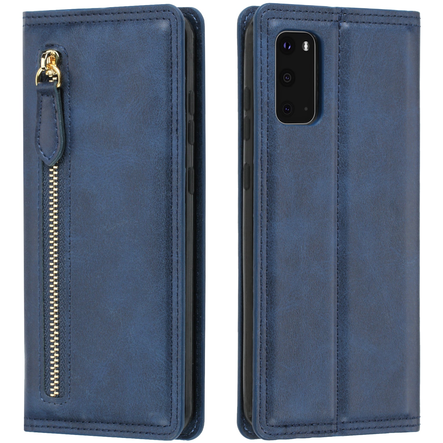 Zipper Pocket Wallet Leather Phone Cover Casing for Samsung Galaxy S20 4G/S20 5G - Blue