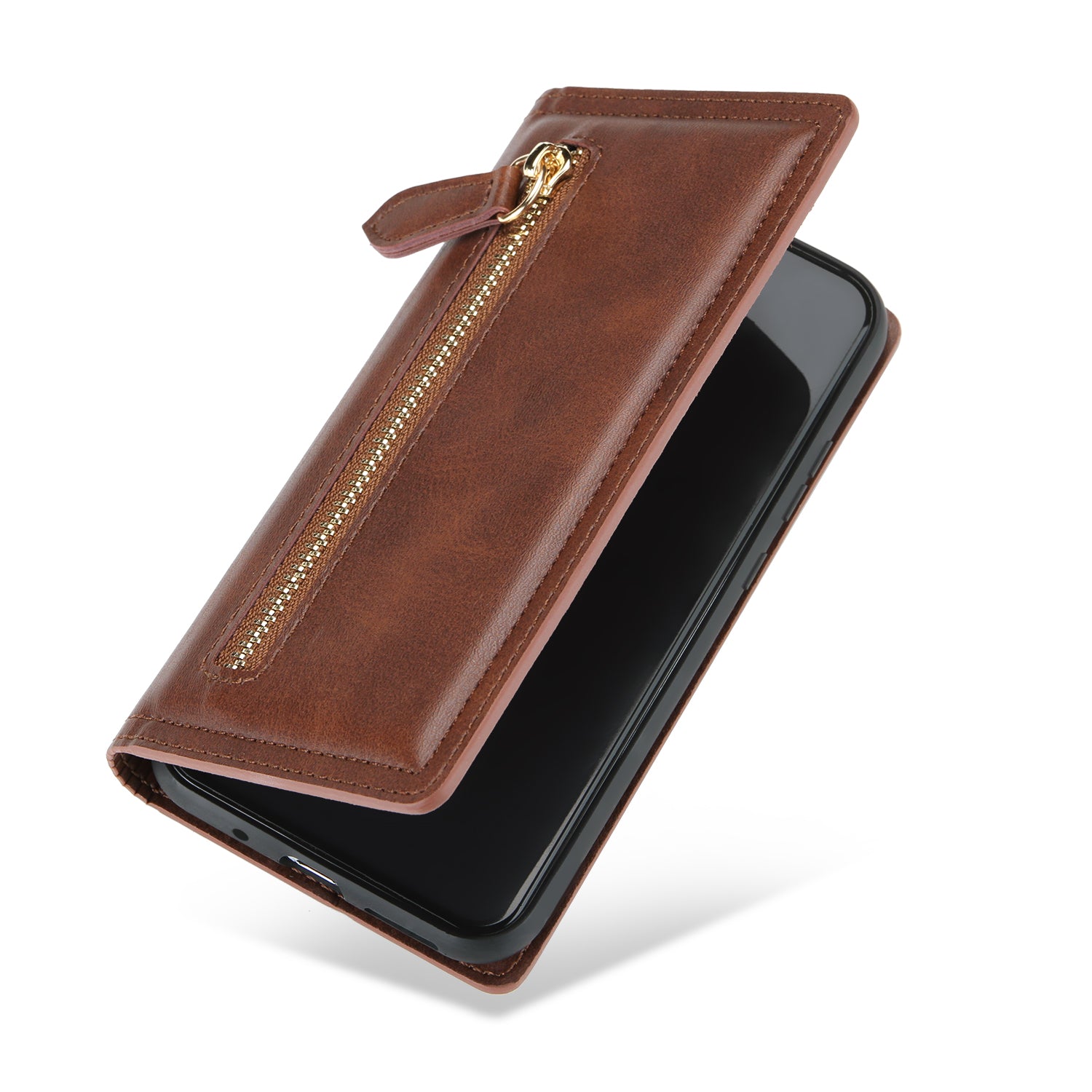 Zipper Pocket Wallet Leather Phone Cover Casing for Samsung Galaxy S20 4G/S20 5G - Coffee