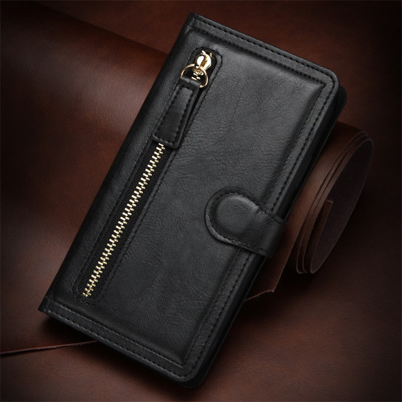 Zipper Pocket Wallet Leather Phone Cover Casing for Samsung Galaxy S20 Plus / S20 Plus 5G - Black