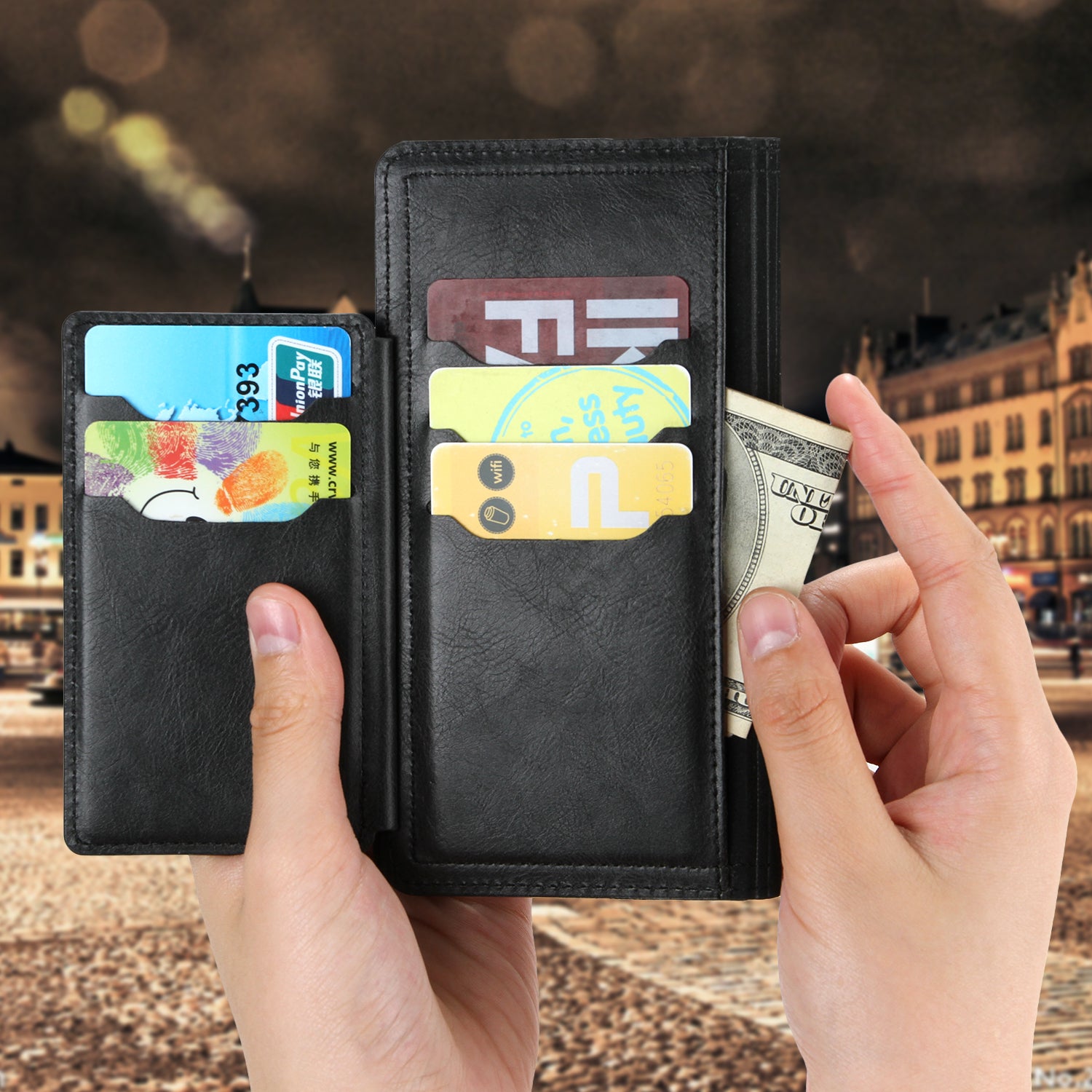 Zipper Pocket Wallet Leather Phone Cover Casing for Samsung Galaxy S20 Plus / S20 Plus 5G - Black