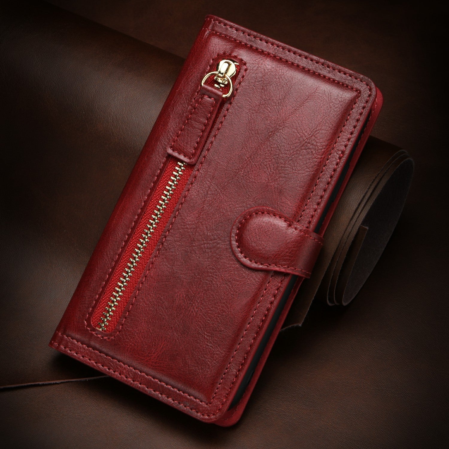 Zipper Pocket Wallet Leather Phone Cover Casing for Samsung Galaxy S20 Plus / S20 Plus 5G - Red