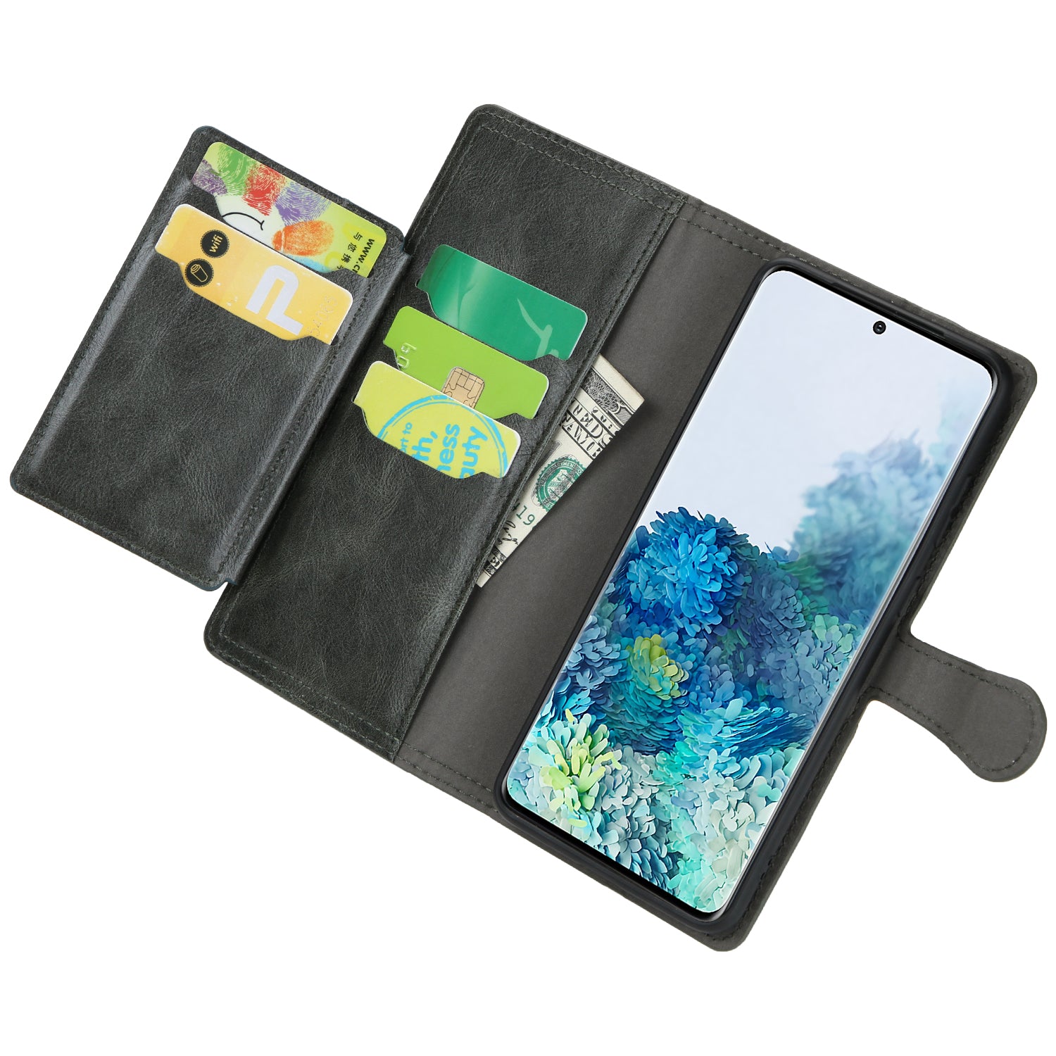 Zipper Pocket Wallet Leather Phone Cover Casing for Samsung Galaxy S20 Plus / S20 Plus 5G - Green