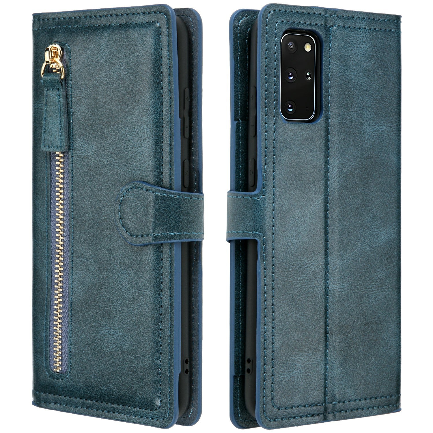 Zipper Pocket Wallet Leather Phone Cover Casing for Samsung Galaxy S20 Plus / S20 Plus 5G - Blue