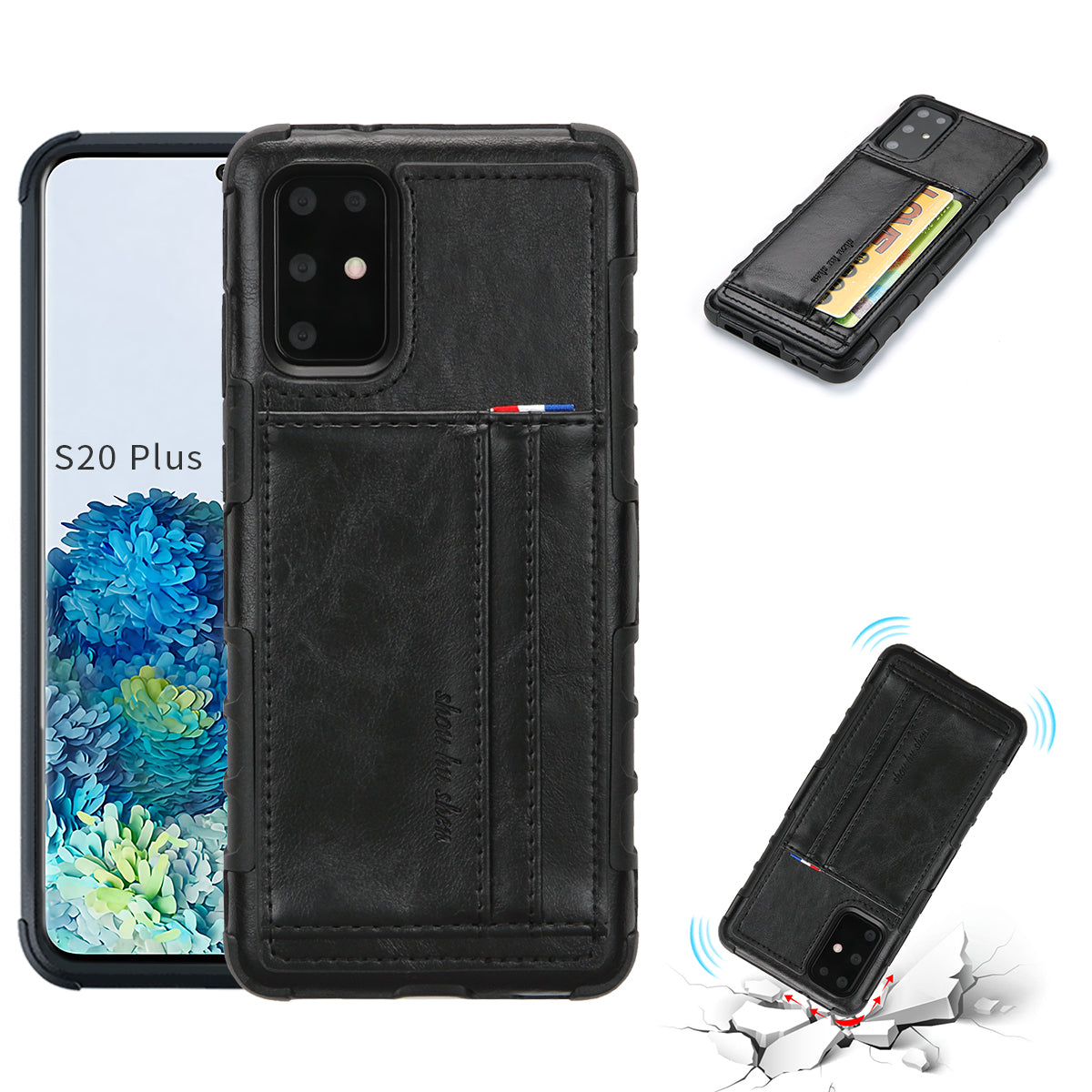 SHOUHUSHEN for Samsung Galaxy S20 Plus/S20 Plus 5G Cover PU Leather+PC Hard Case with Card Slots - Black