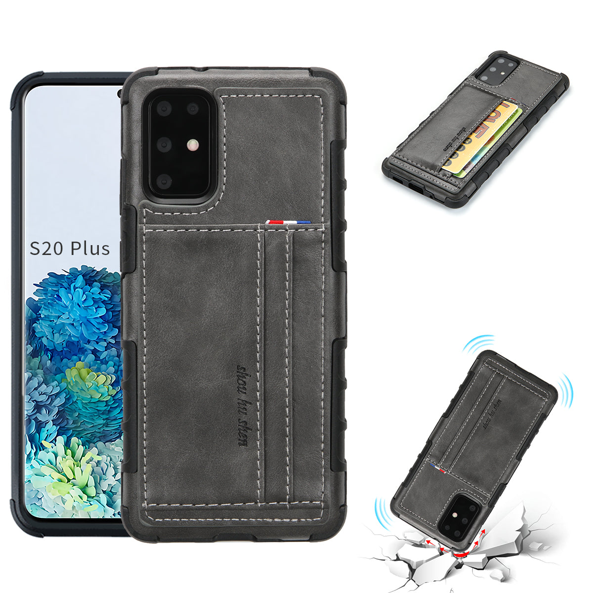 SHOUHUSHEN for Samsung Galaxy S20 Plus/S20 Plus 5G Cover PU Leather+PC Hard Case with Card Slots - Grey