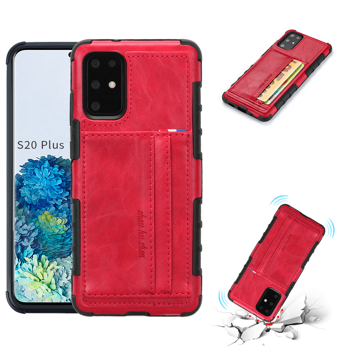 SHOUHUSHEN for Samsung Galaxy S20 Plus/S20 Plus 5G Cover PU Leather+PC Hard Case with Card Slots - Red