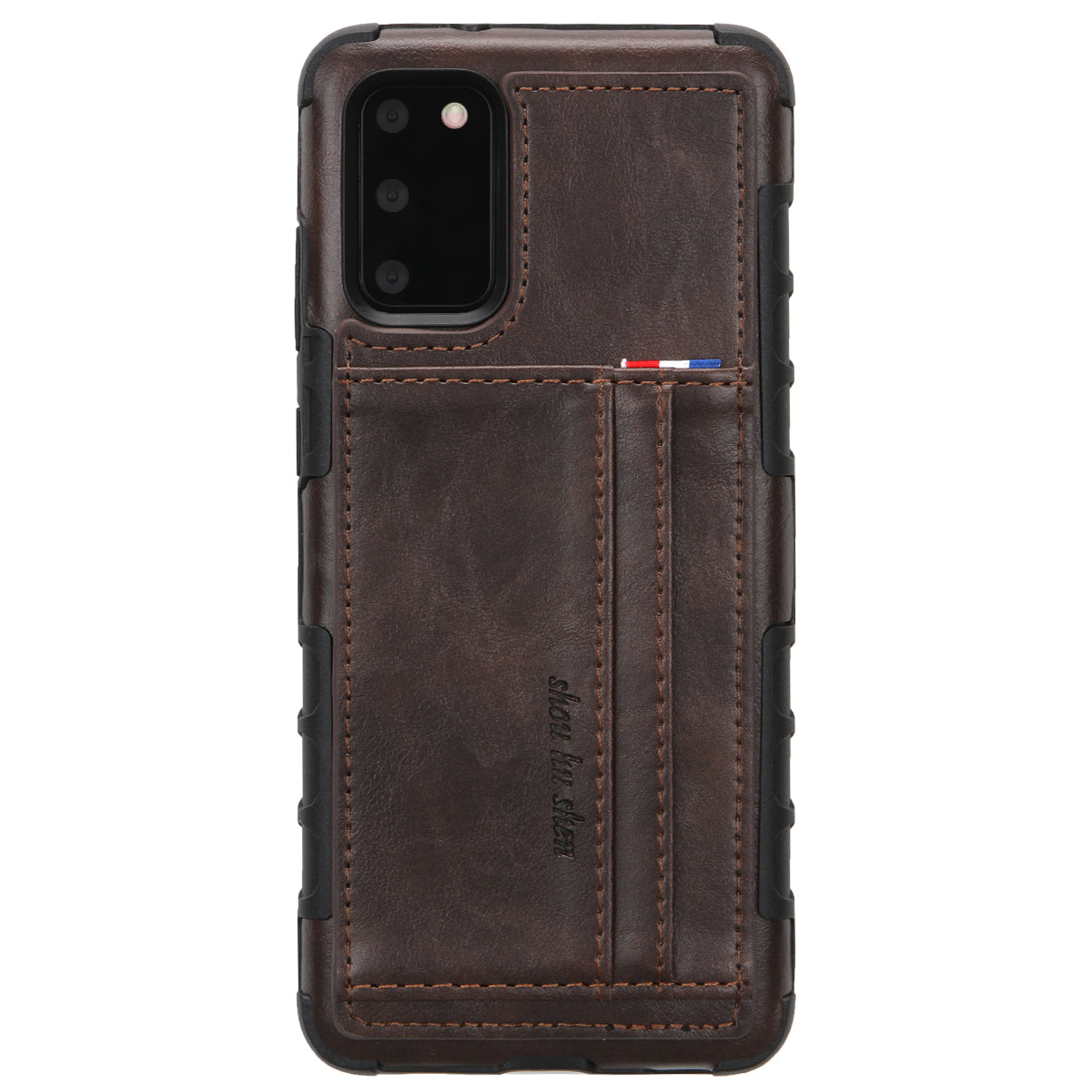 SHOUHUSHEN Cover PU Leather+PC Hard Case with Card Slots for Samsung Galaxy S20 4G/S20 5G - Coffee