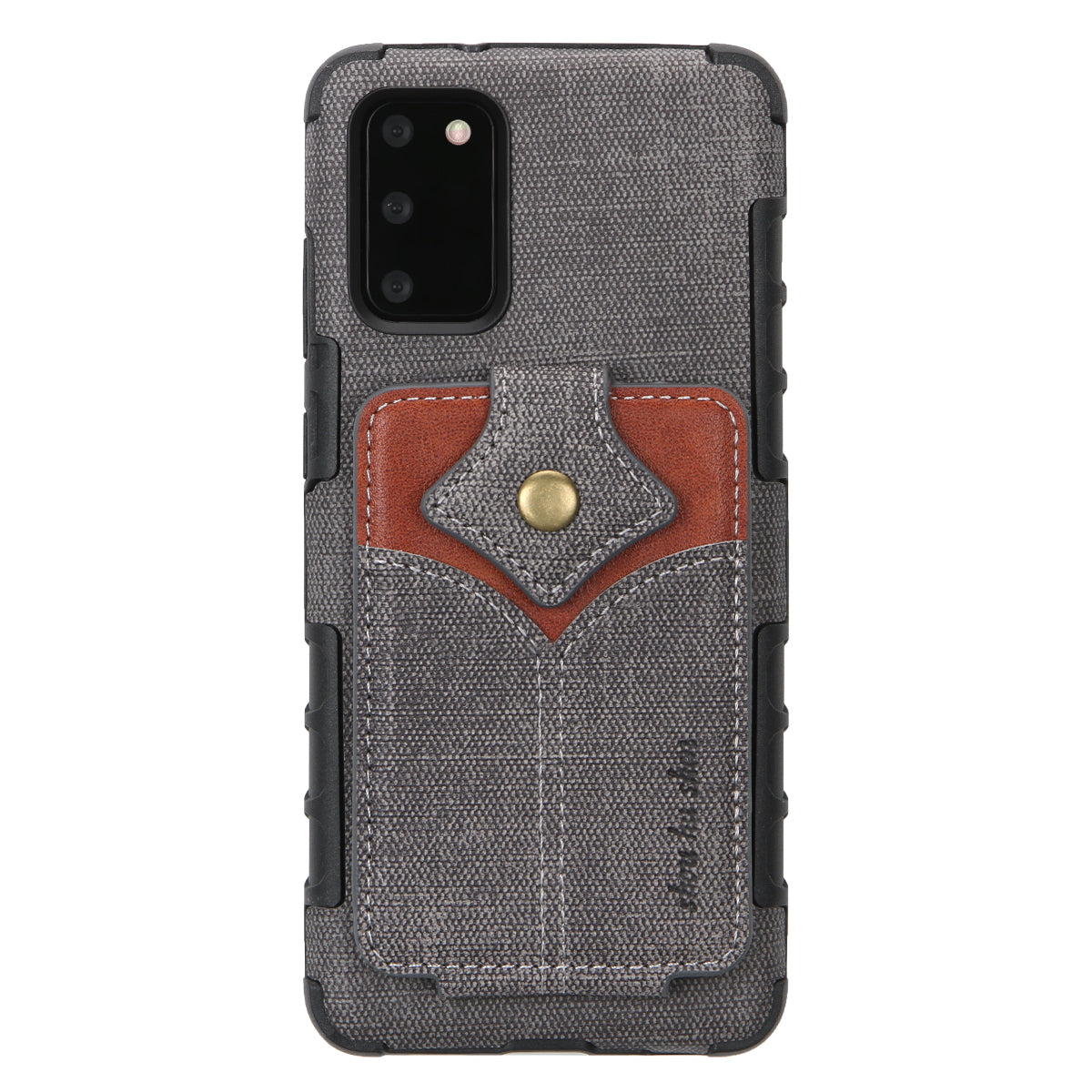 SHOUHUSHEN Maple Buckle Card Holder Leather Coated PC Case for Samsung Galaxy S20 4G/S20 5G - Dark Grey