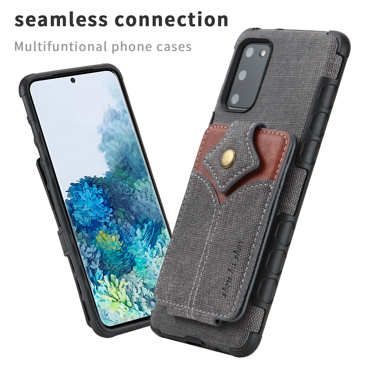 SHOUHUSHEN Maple Buckle Card Holder Leather Coated PC Case for Samsung Galaxy S20 4G/S20 5G - Dark Grey