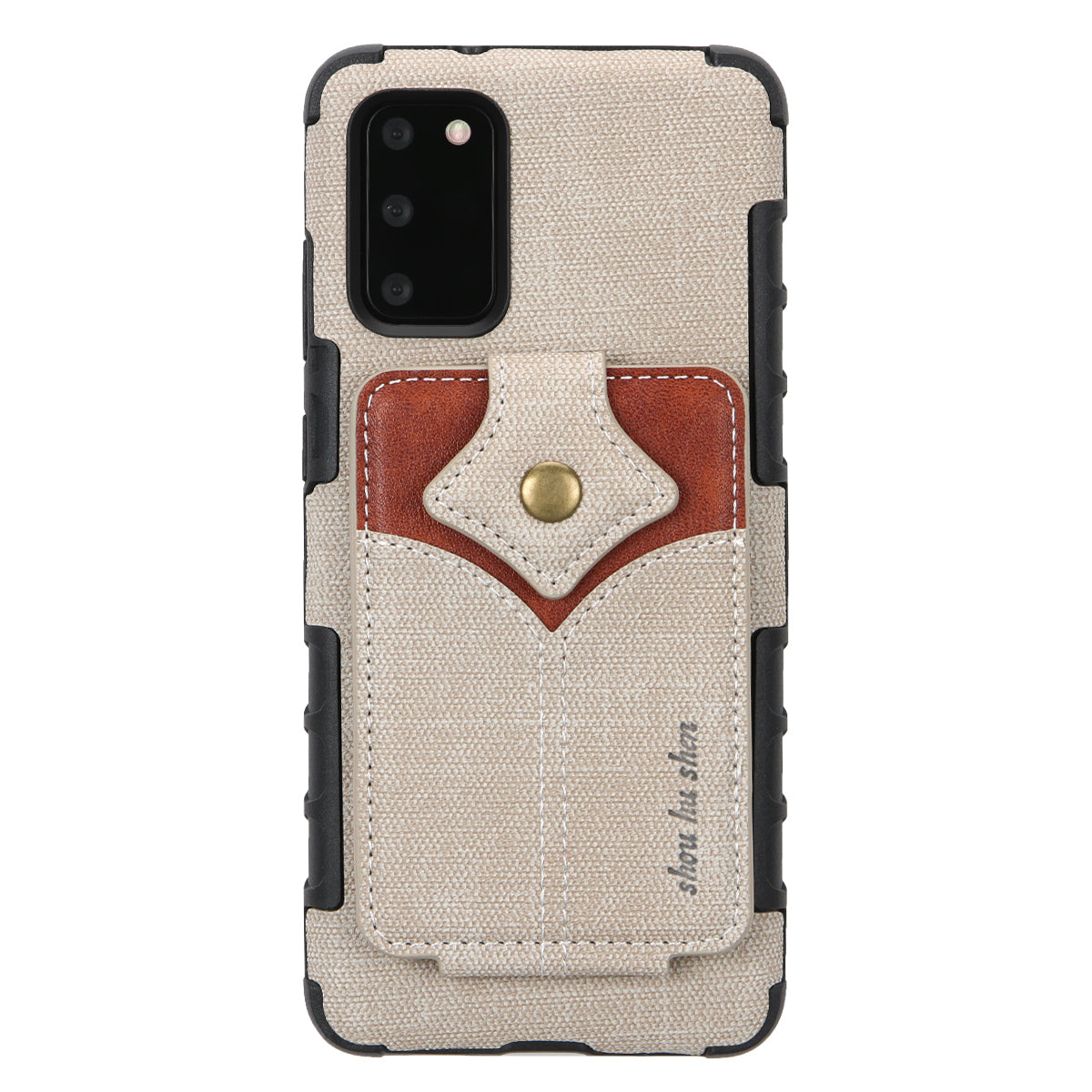 SHOUHUSHEN Maple Buckle Card Holder Leather Coated PC Case for Samsung Galaxy S20 4G/S20 5G - Light Grey