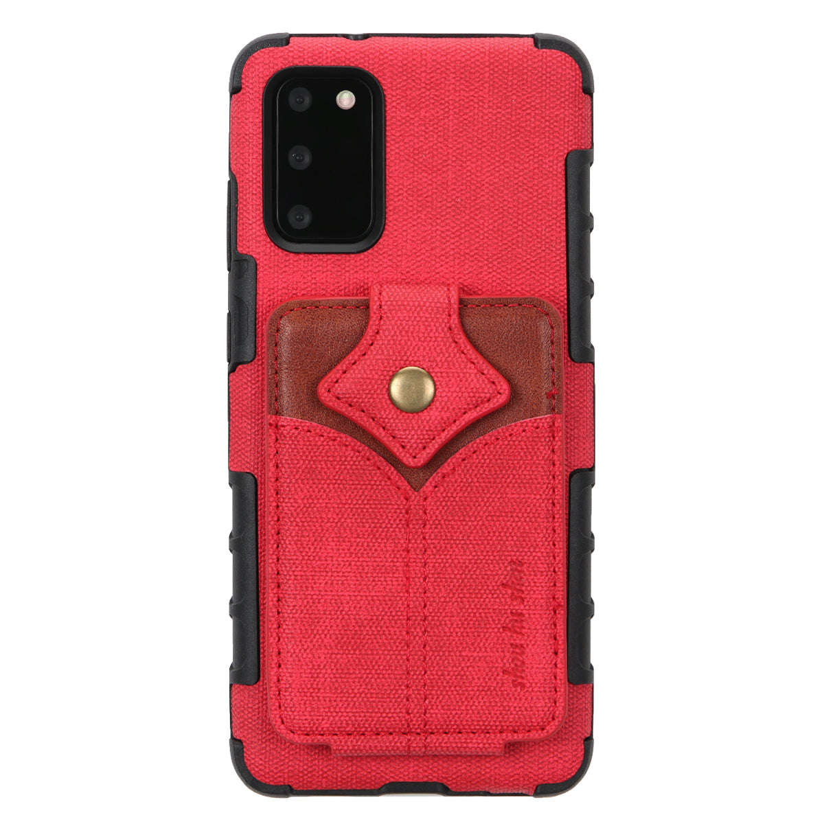 SHOUHUSHEN Maple Buckle Card Holder Leather Coated PC Case for Samsung Galaxy S20 4G/S20 5G - Red