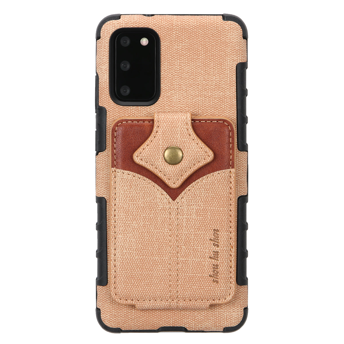 SHOUHUSHEN Maple Buckle Card Holder Leather Coated PC Case for Samsung Galaxy S20 4G/S20 5G - Gold