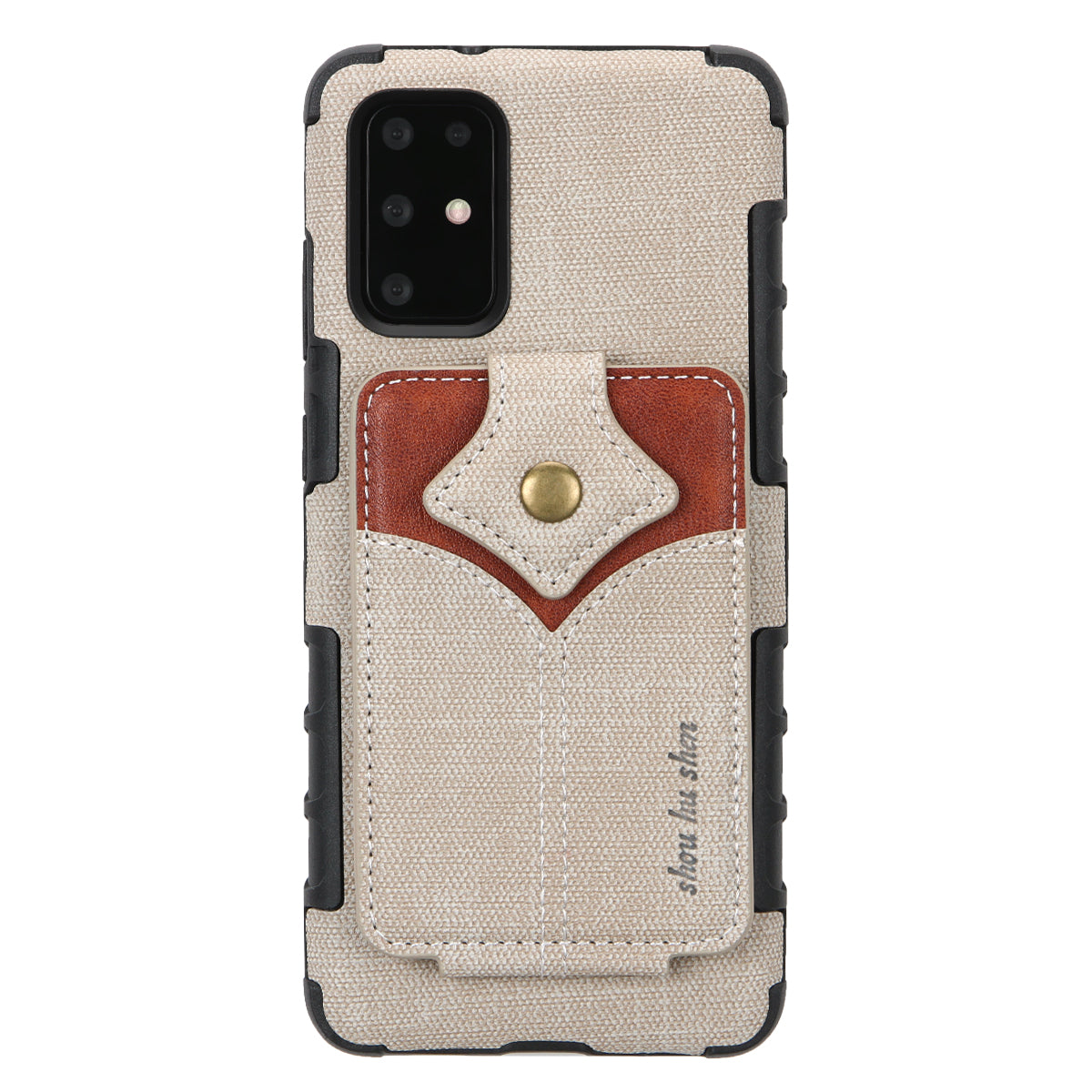 SHOUHUSHEN Maple Buckle Card Holder Leather Coated Hard Plastic Case for Samsung Galaxy S20 Plus - Light Grey